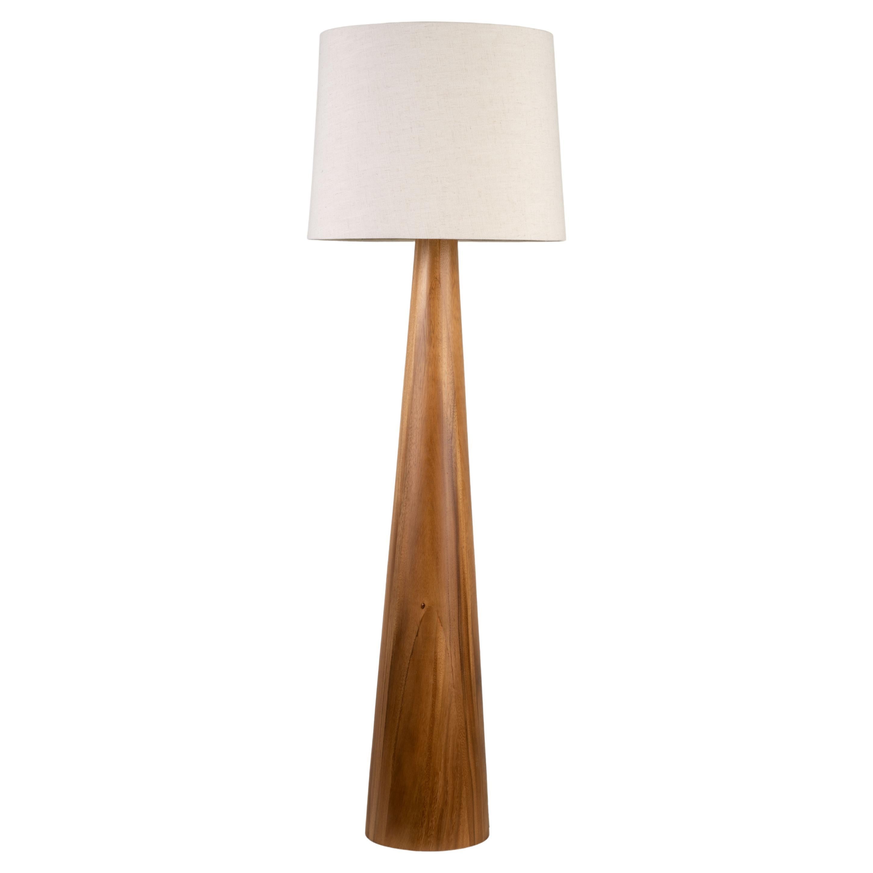 Malva Modern Floor Lamp Parota Natural Wood Ivory Fiberglass Shade