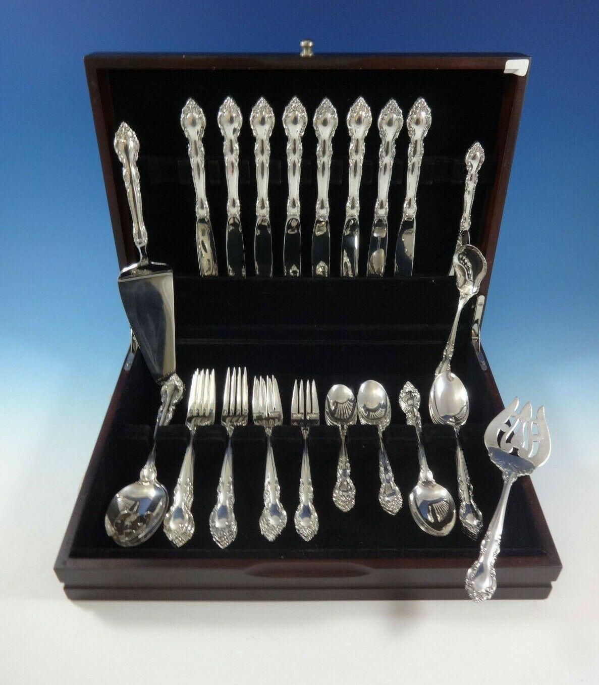 Heirloom quality Malvern by Lunt sterling silver flatware set - 45 pieces. This set includes:

8 knives, 9 1/8