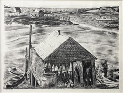 'Lobsterman's Wharf, Maine' original lithograph signed by "Zsissly" Albright