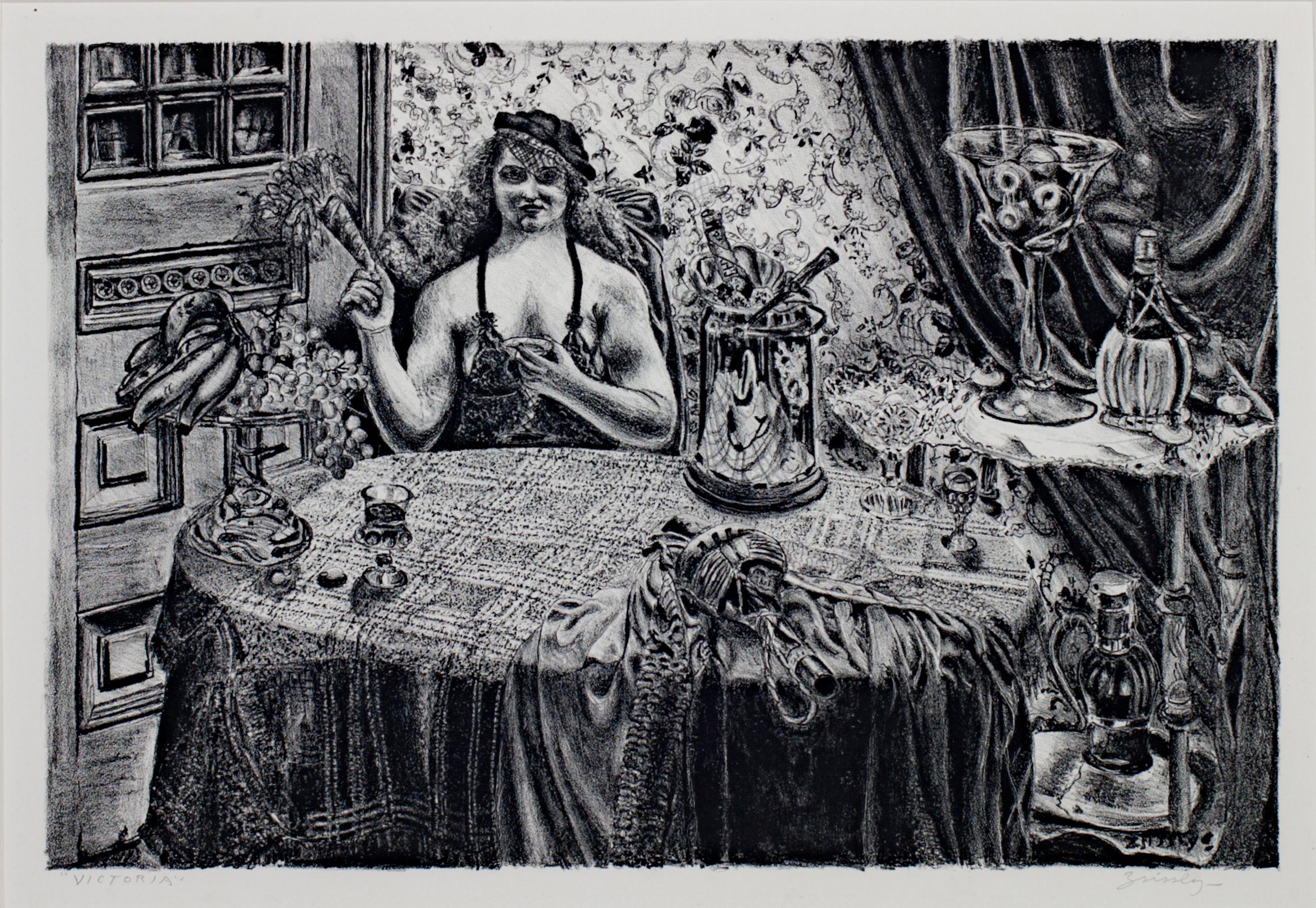 Originallithographie „Victoria“ von Malvin Marr, signiert „Zsissly“ von Albright