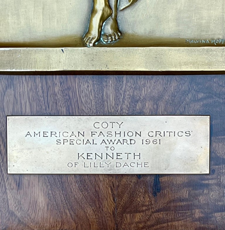 1961 Coty Award Plaque Kenneth  Hairdresser Jacqueline Onassis Bronze Fashion - Sculpture by Malvina Hoffman