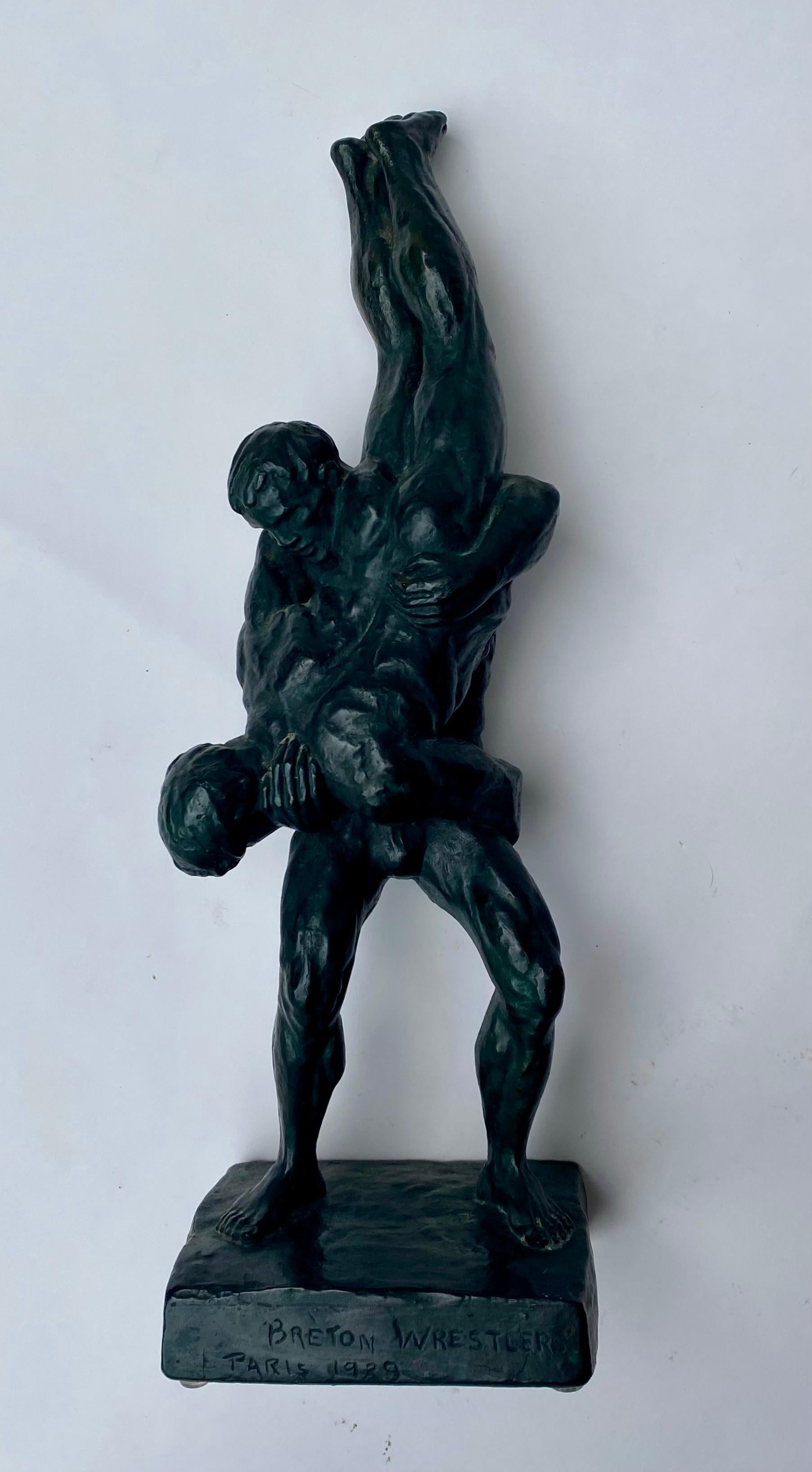 Breton Wrestlers Bronze Figurative Modern Male Sculpture Female Artist LGBT WPA 3