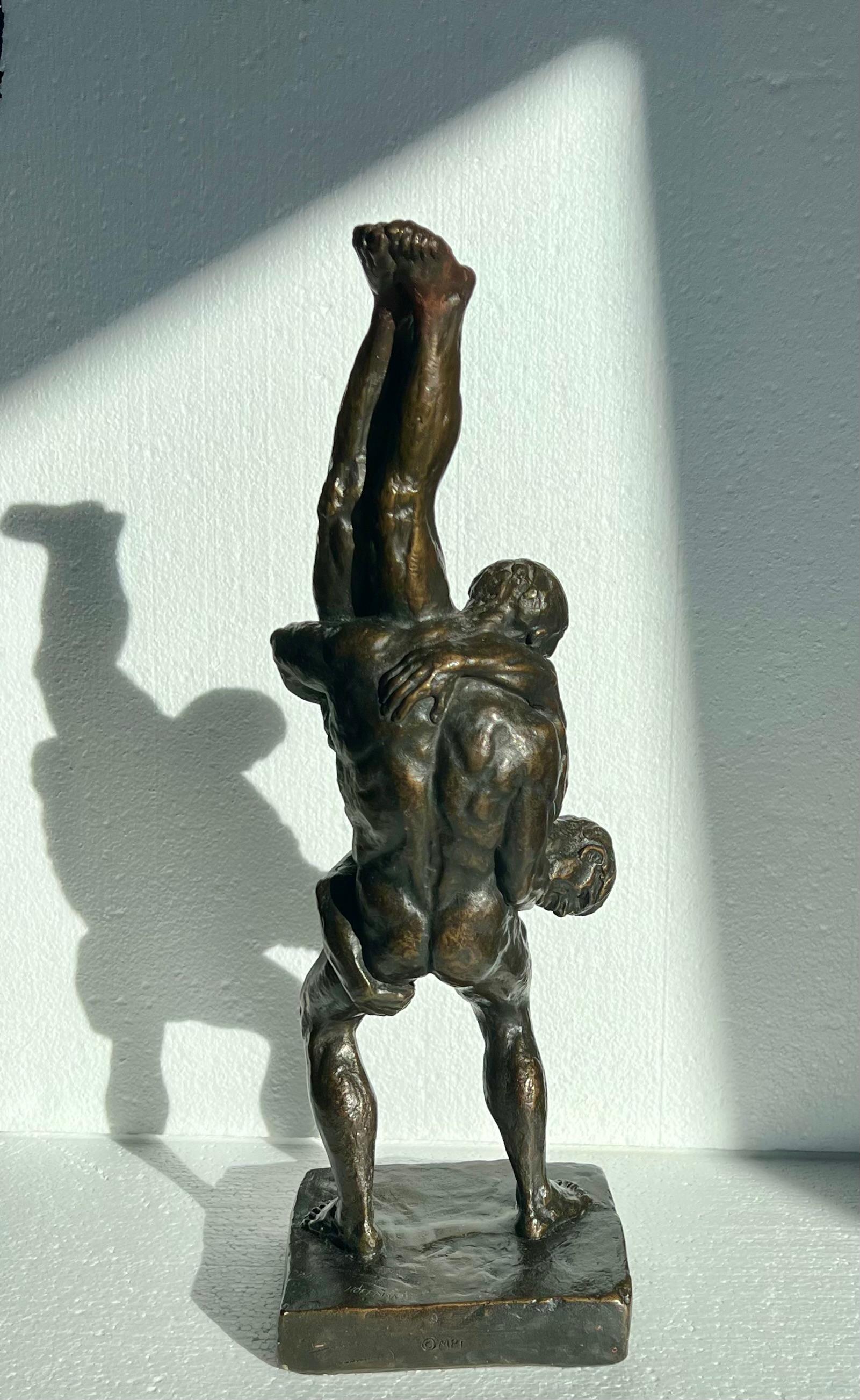 Breton Wrestlers Plaster Figurative Modern Male Sculpture Female Artist LGBT WPA For Sale 1