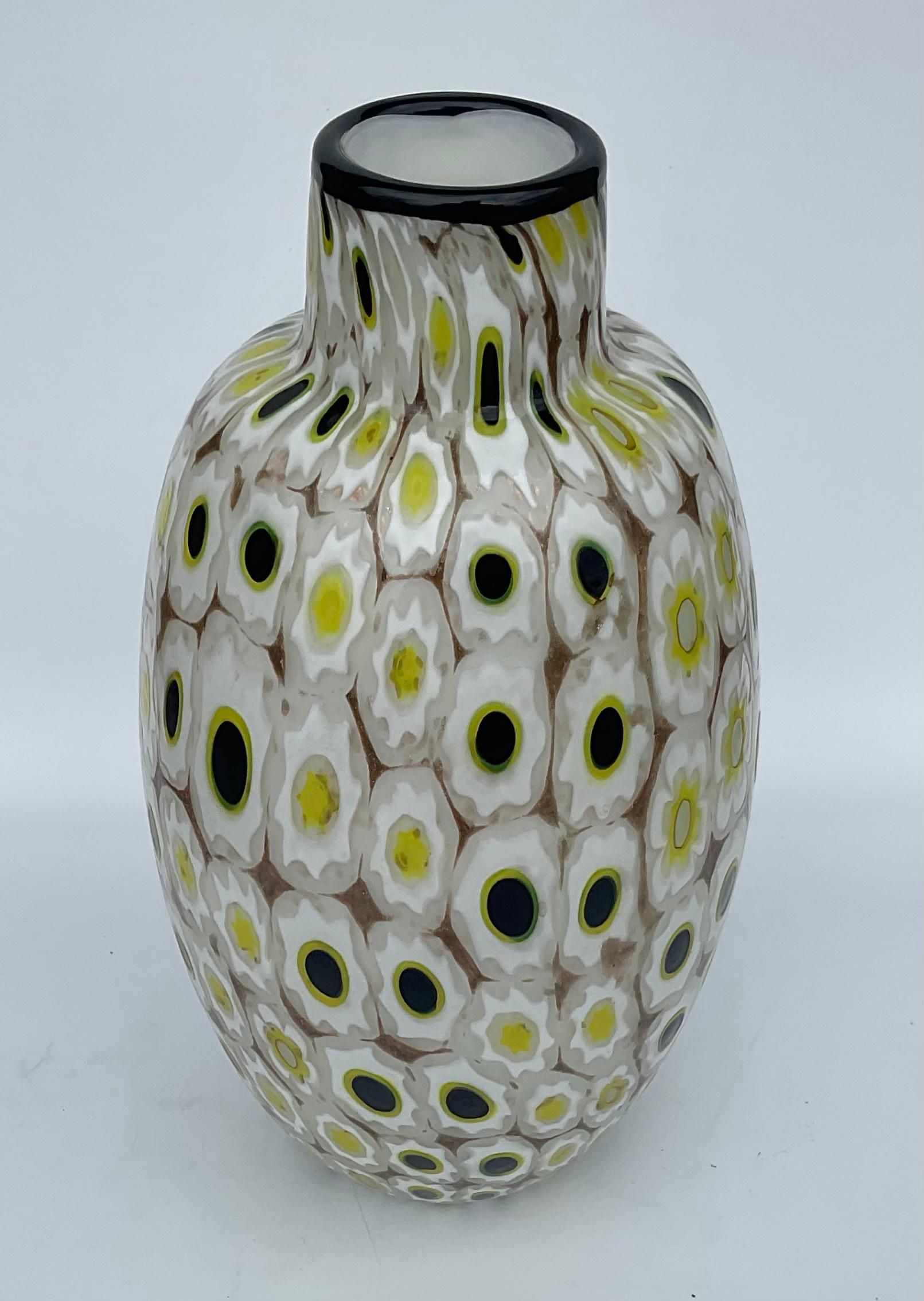 Mid-Century Modern Malvino Pavanello E Figli Murano Glass Murrine Flower Millefiori Vase For Sale