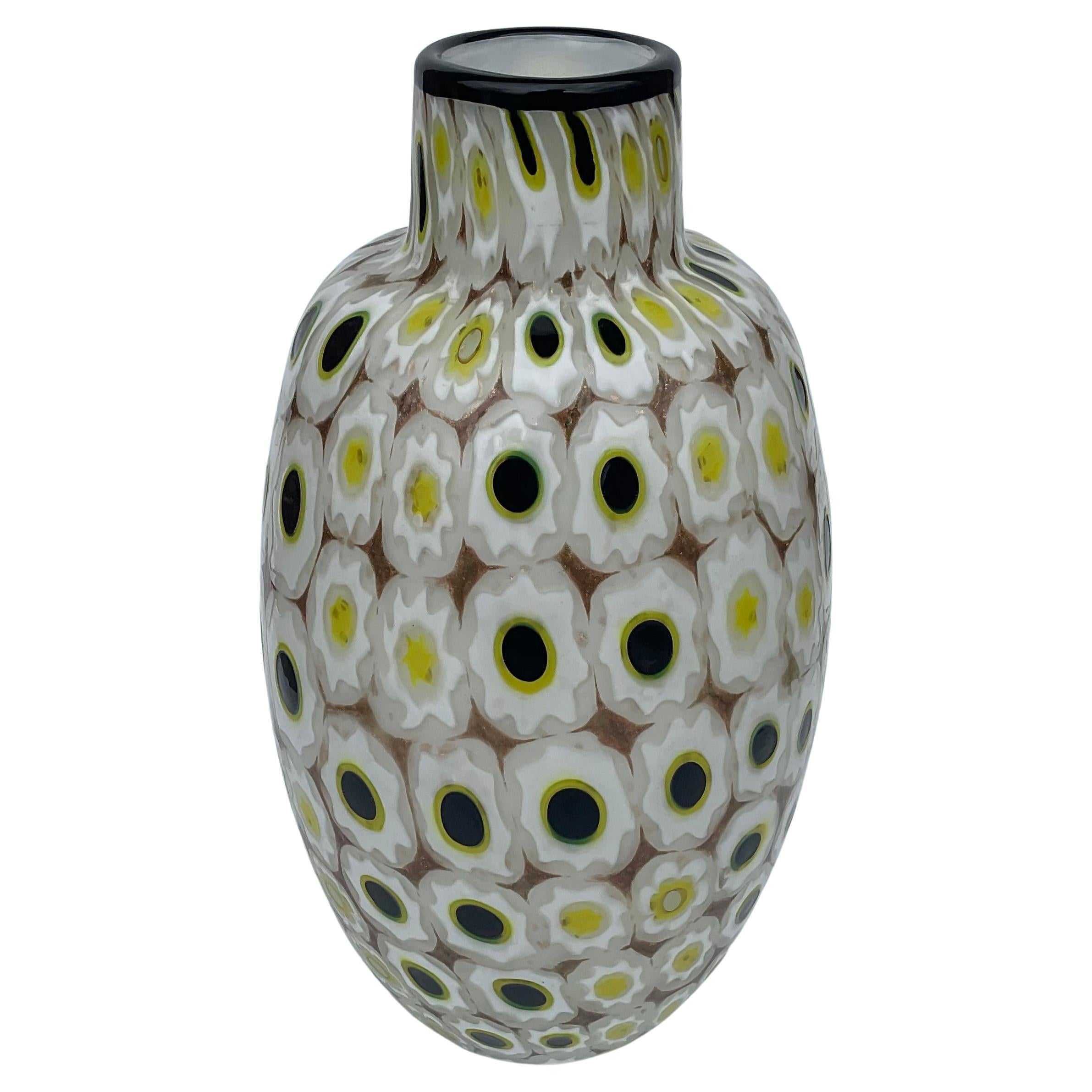 Malvino Pavanello E Figli Murano Glass Murrine Flower Millefiori Vase For Sale