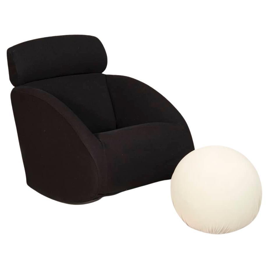 Mama Baleri Italia Black Rocking Armchair and White Spherical Pouf For Sale