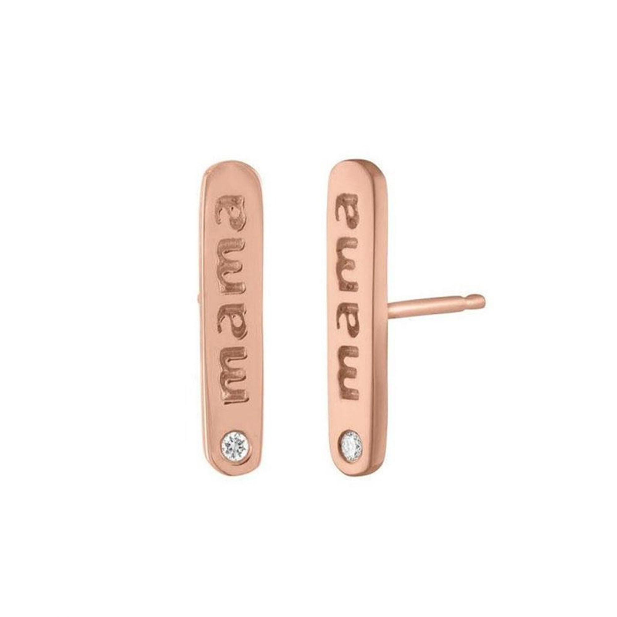 Orecchini Mama Bar Stud in oro rosa 14K con diamante