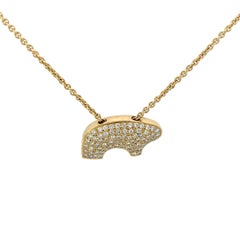 "Mama Bear" Diamond Pendant Necklace 18K Yellow Gold