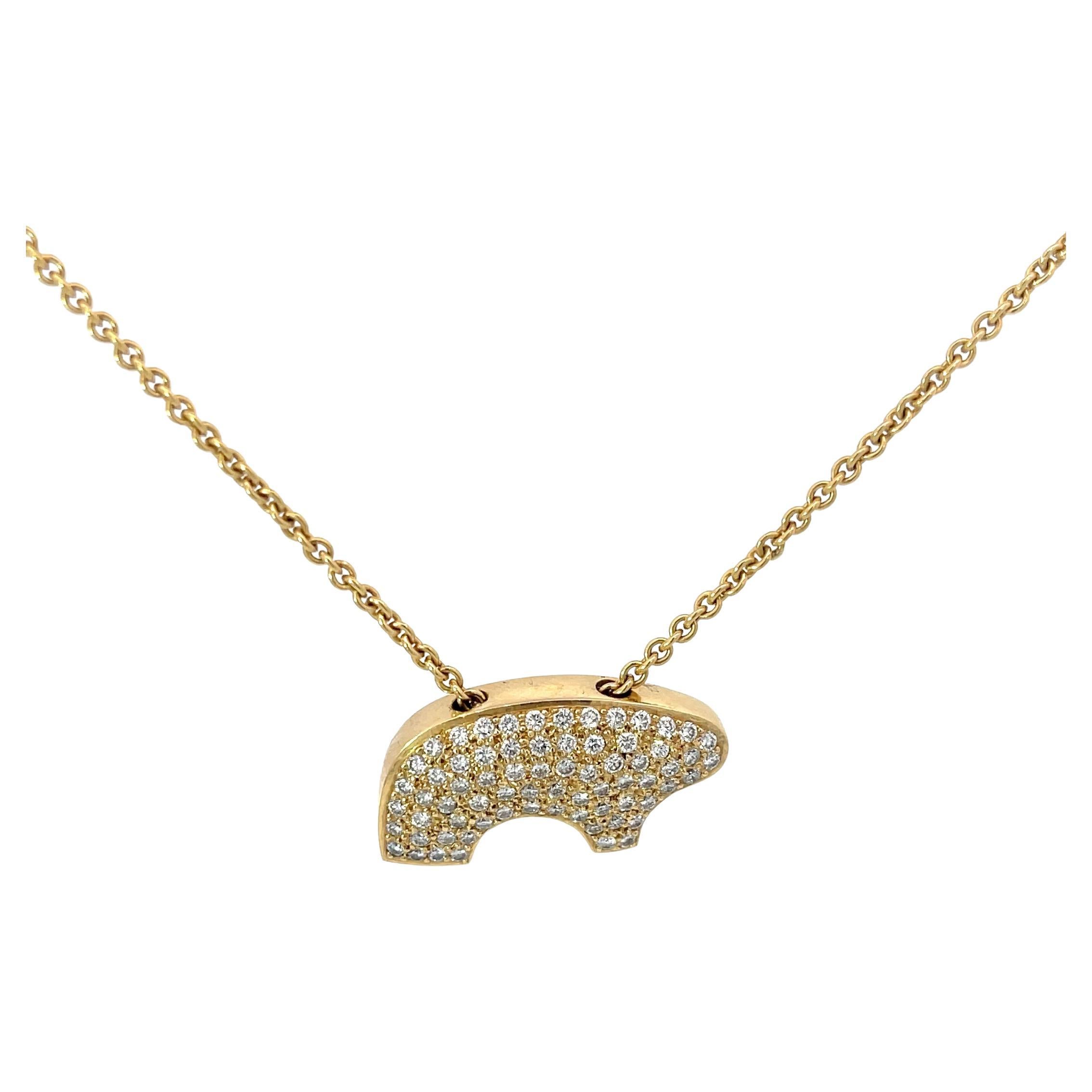 "Mama Bear" Diamond Pendant Necklace 18K Yellow Gold For Sale