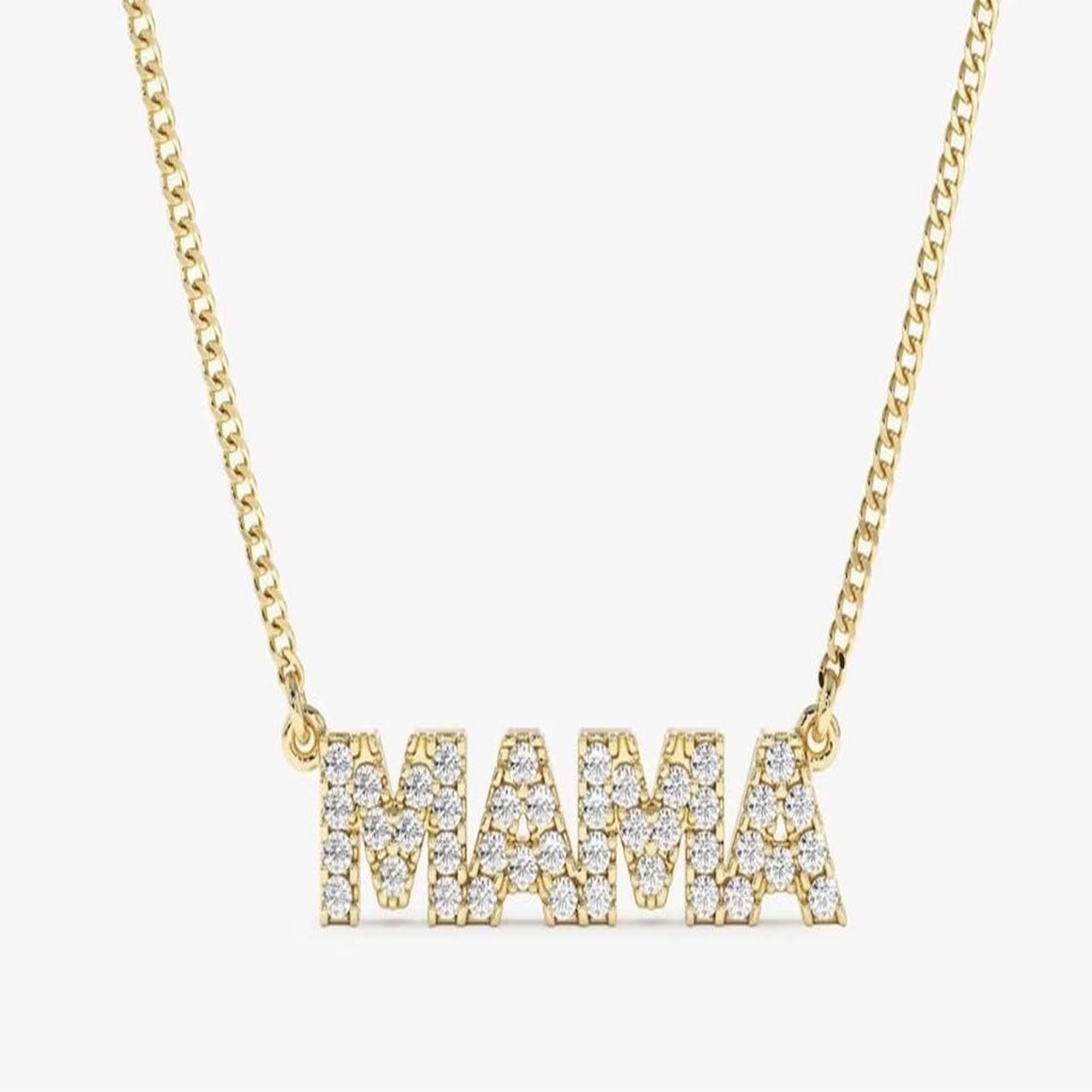 Collana con diamanti in oro giallo Mama Block 14K (o 18k su richiesta) In condizioni Nuovo in vendita a Los Angeles, CA