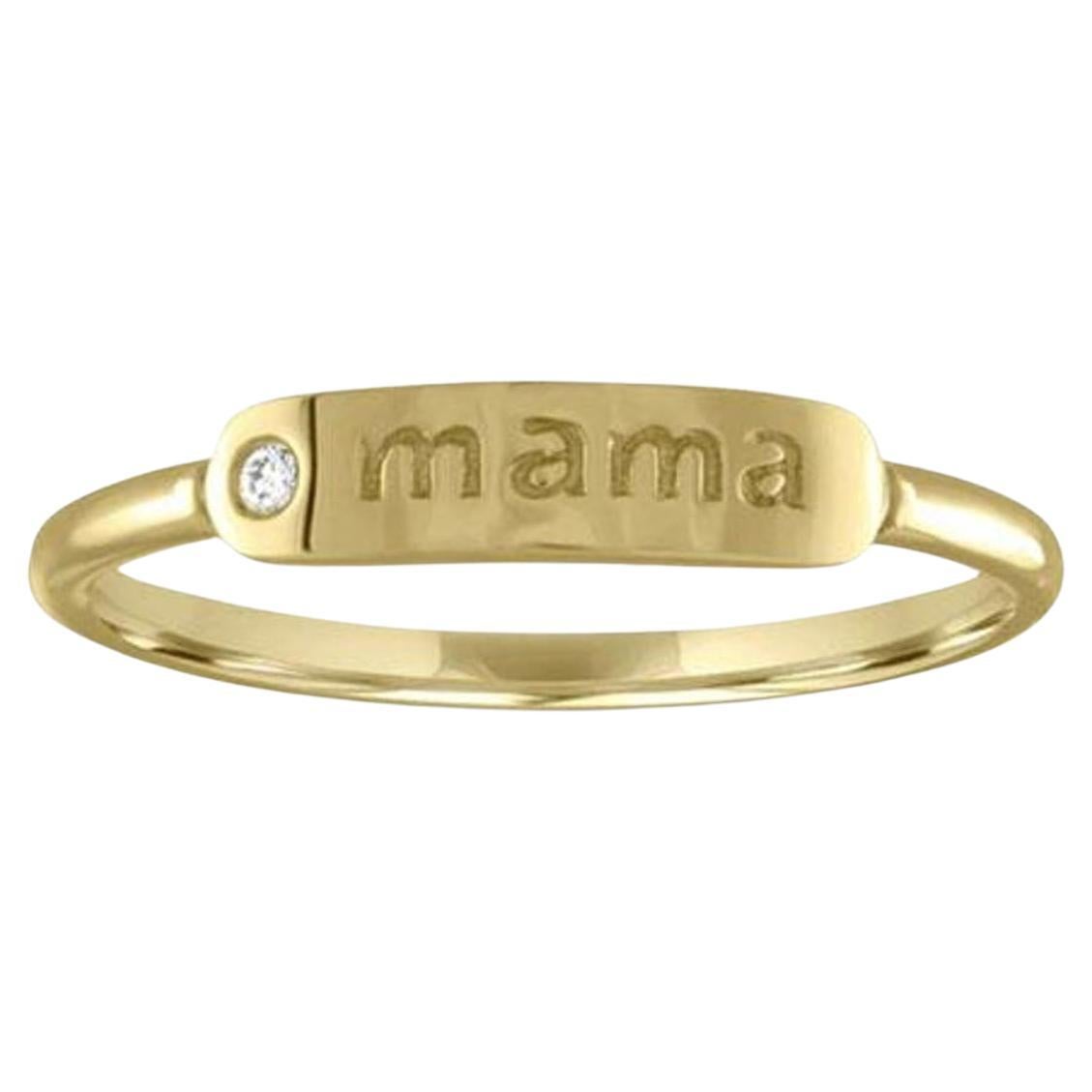 Mama Engraved 14K Yellow Gold Diamond Ring