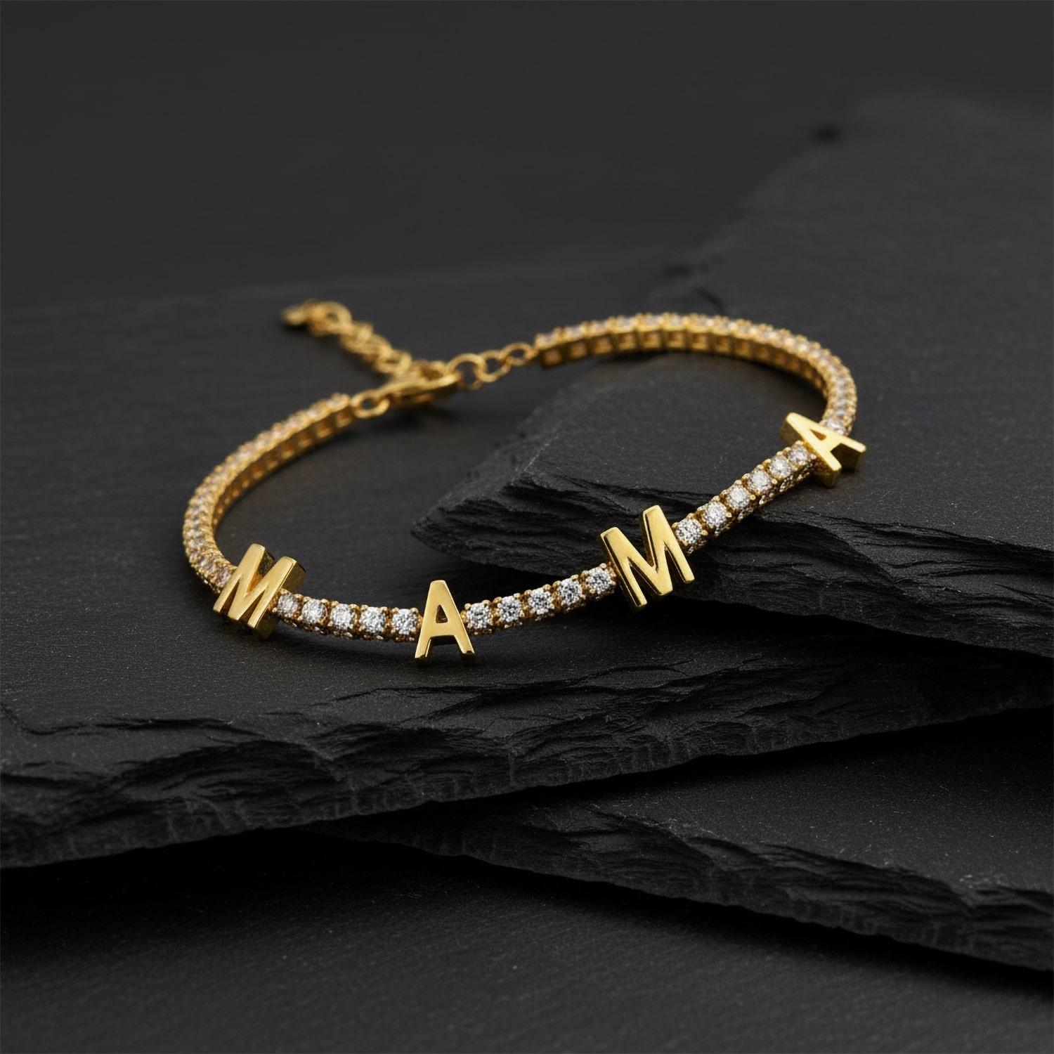 Moderno Bracciale con diamanti in oro giallo MAMA Initial 14K (o 18k su richiesta) in vendita