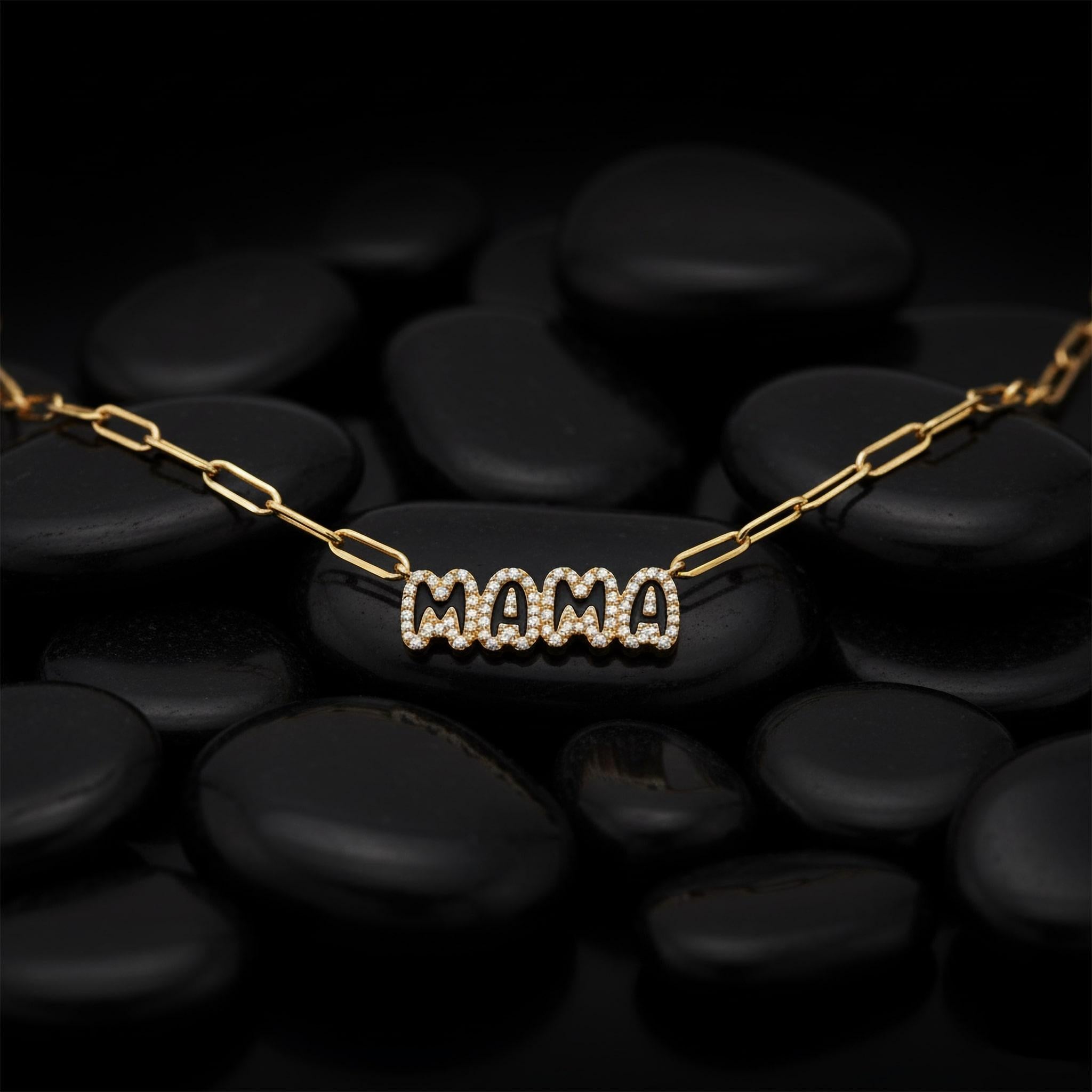 MAMA Colgante Letra 14K (o 18k bajo pedido) Collar clip de oro con diamantes Moderno en venta