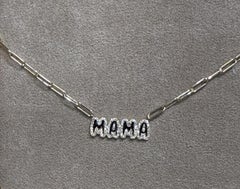 MAMA Letter Pendant 14K (or 18k upon request) Gold Diamond Paperclip Necklace