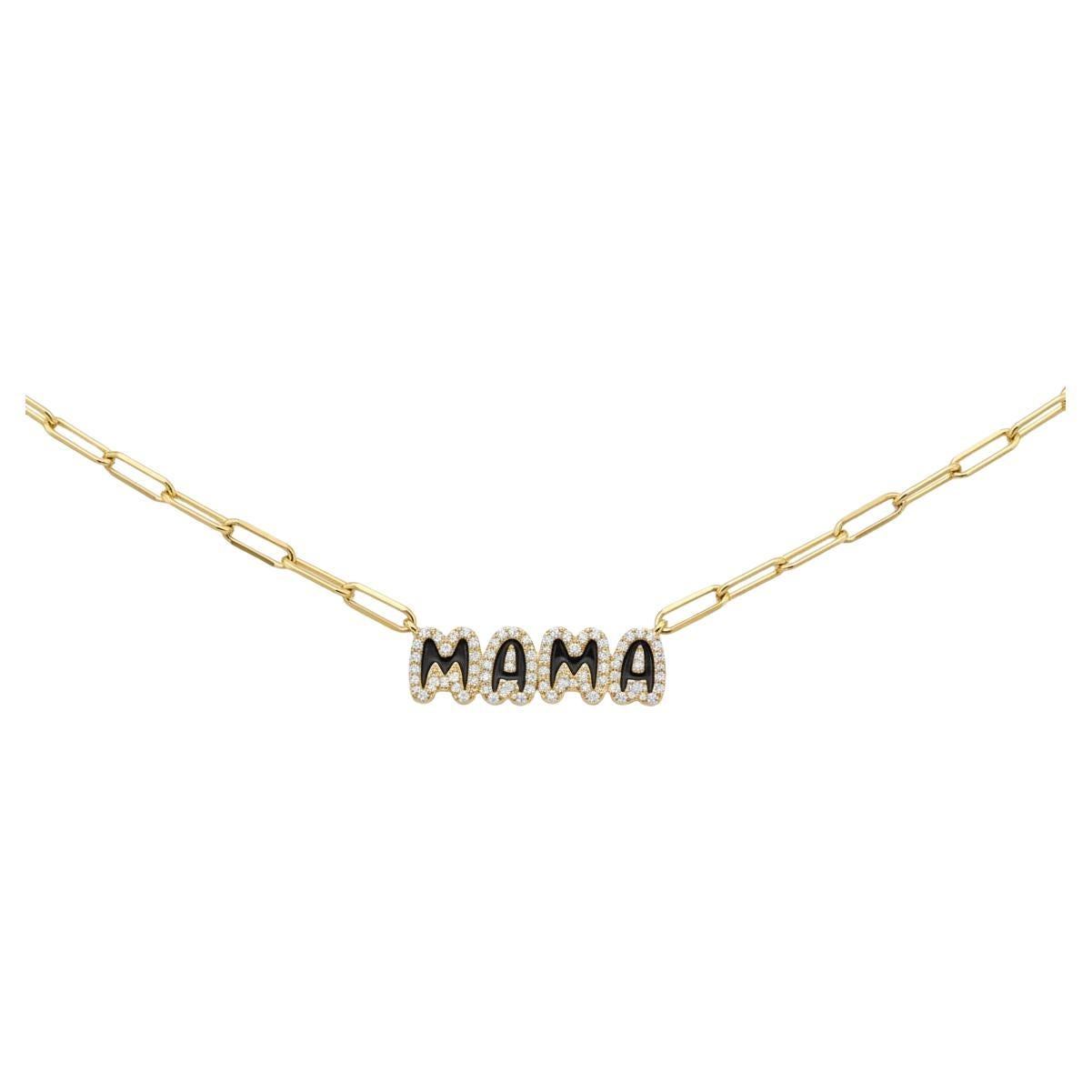 MAMA Letter Pendant 14K (or 18k upon request) Gold Diamond Paperclip Necklace