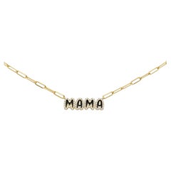 Pendentif Lettre MAMA Collier Chaîne Paperclip en or blanc 14K avec diamants