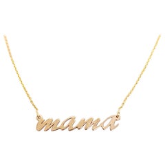 Mama Nameplate Necklace, Gold Script Yellow Gold, Mama Necklace