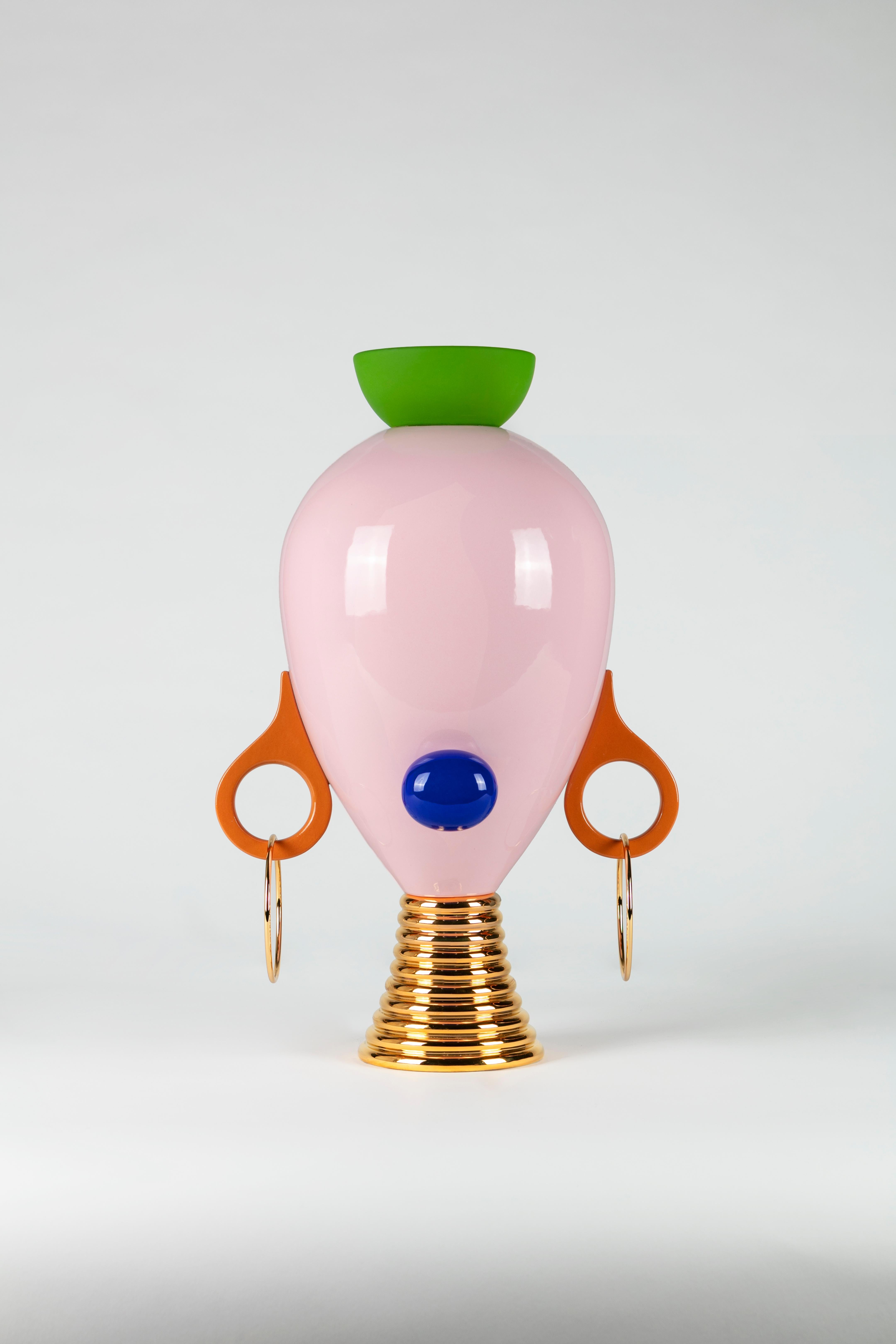 Mama vase by Andrea Maestri
Tribalica Collection
Limited edition
 Dimensions: 36 x 24 x H 49 cm
Materials: Ceramic with glossy and matt finish, details in gold 24-karat, metal earrings

Handmade and painted by hand in Italy.
Made to