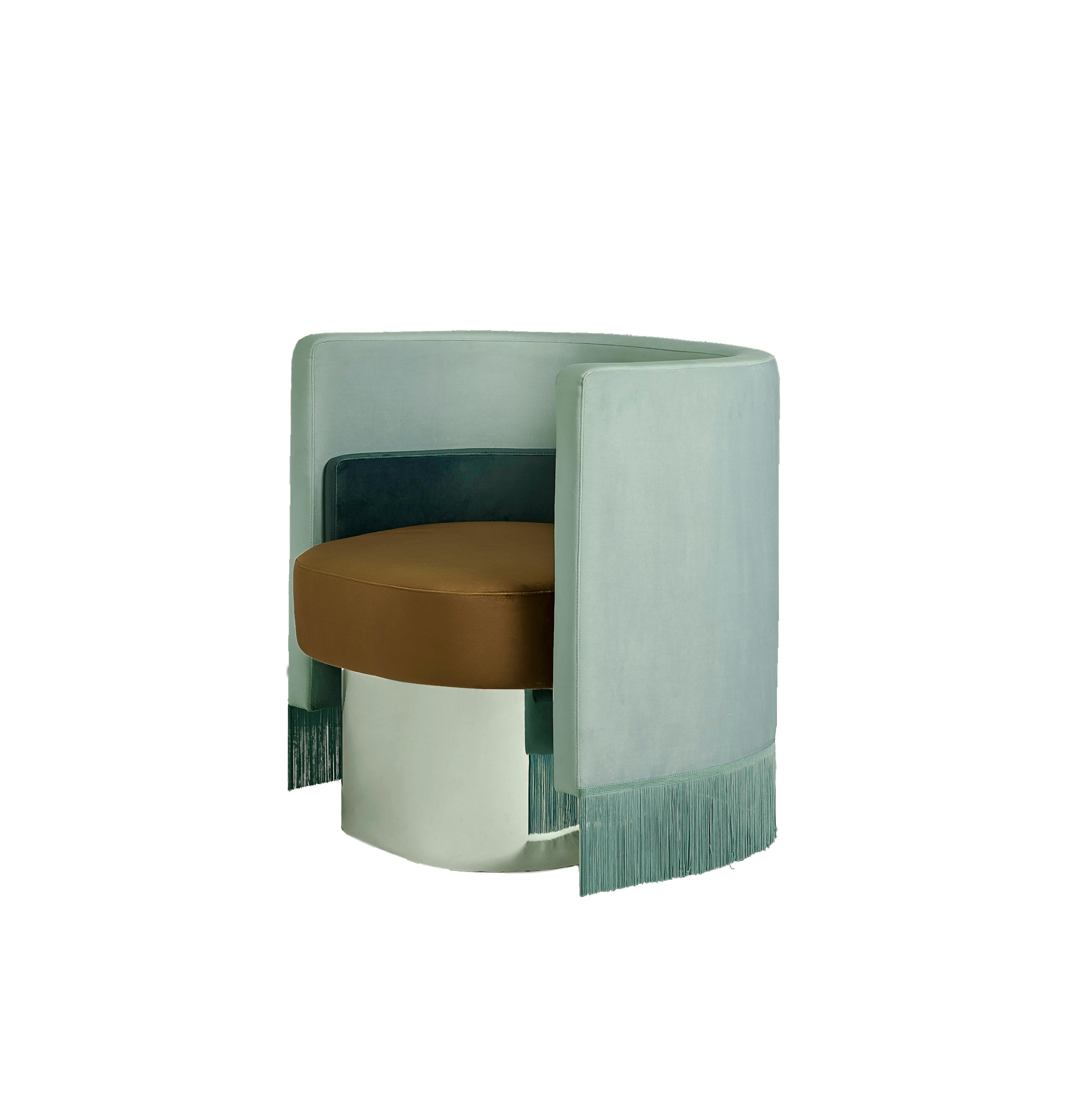 Mambo Green Armchair with Upholstery Velvet, Solid Wood and Metal Structure (Sonstiges) im Angebot