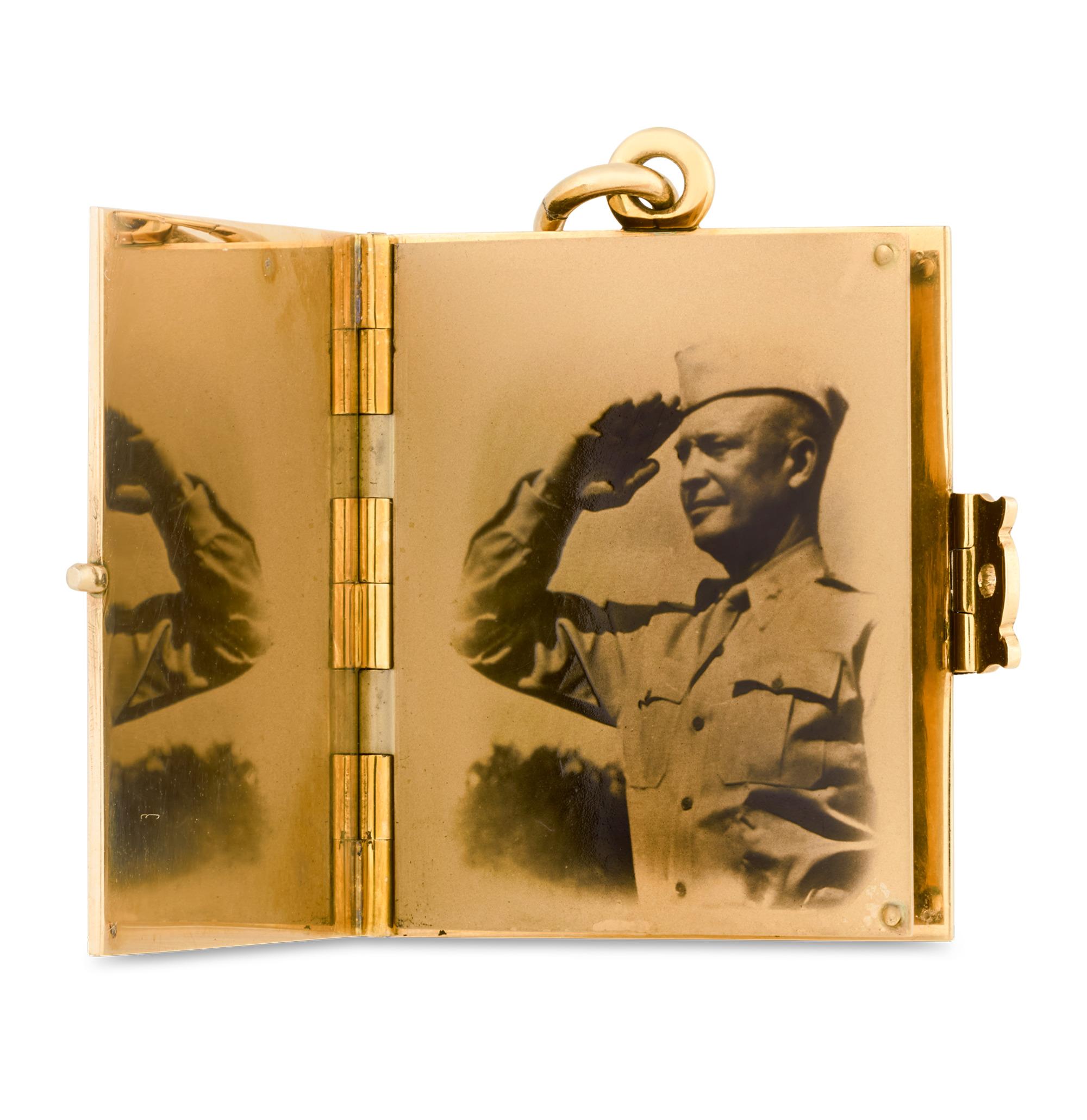 This textured 14K gold locket is a sentimental memento as well as a significant part of history, having belonged to Mamie Eisenhower, the former first lady. Engraved with 