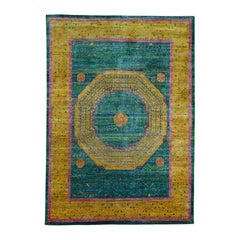 Mamluk Design Sari Silk with Oxidized Wool Hand Knotted Oriental Rug