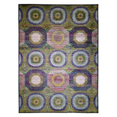 Mamluk Design Sari Silk with Oxidized Wool Hand Knotted Oriental Rug