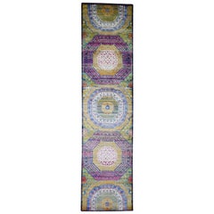 Mamluk Design Sari Silk with Oxidized Wool Runner Oriental Rug