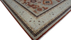 Mamluk Pattern Wool Rug 9′1″ × 12′ Geometric Design in Rust and Blue