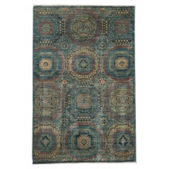 Hand-Knotted Afghan Mamluk Rug, Wool, Geometric Design