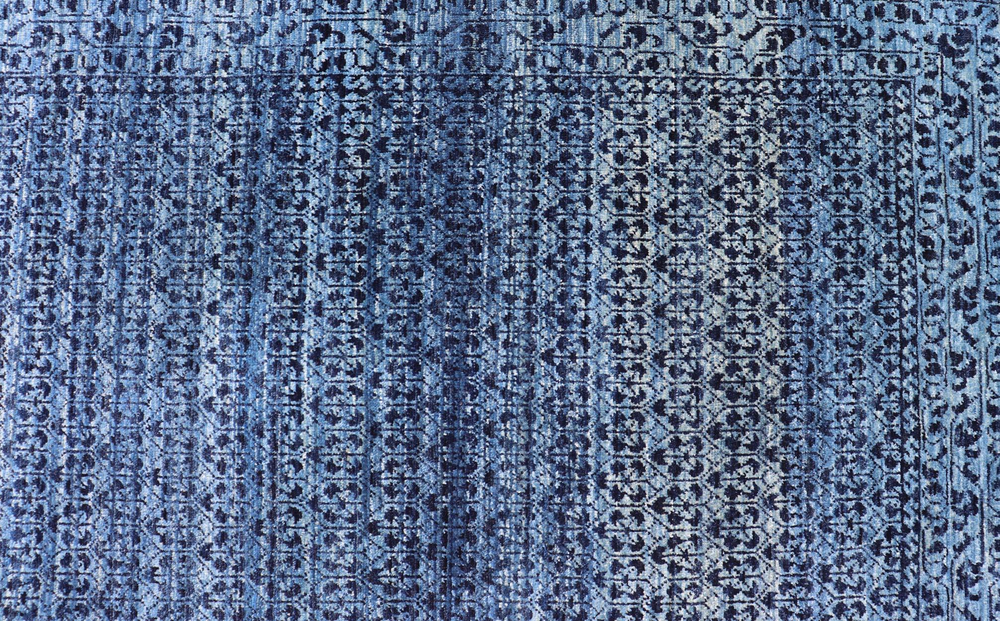 Hand-Knotted Mamluk Rug with All-Over Ottoman Design in Navy Blue, Blue and Charcoal  For Sale