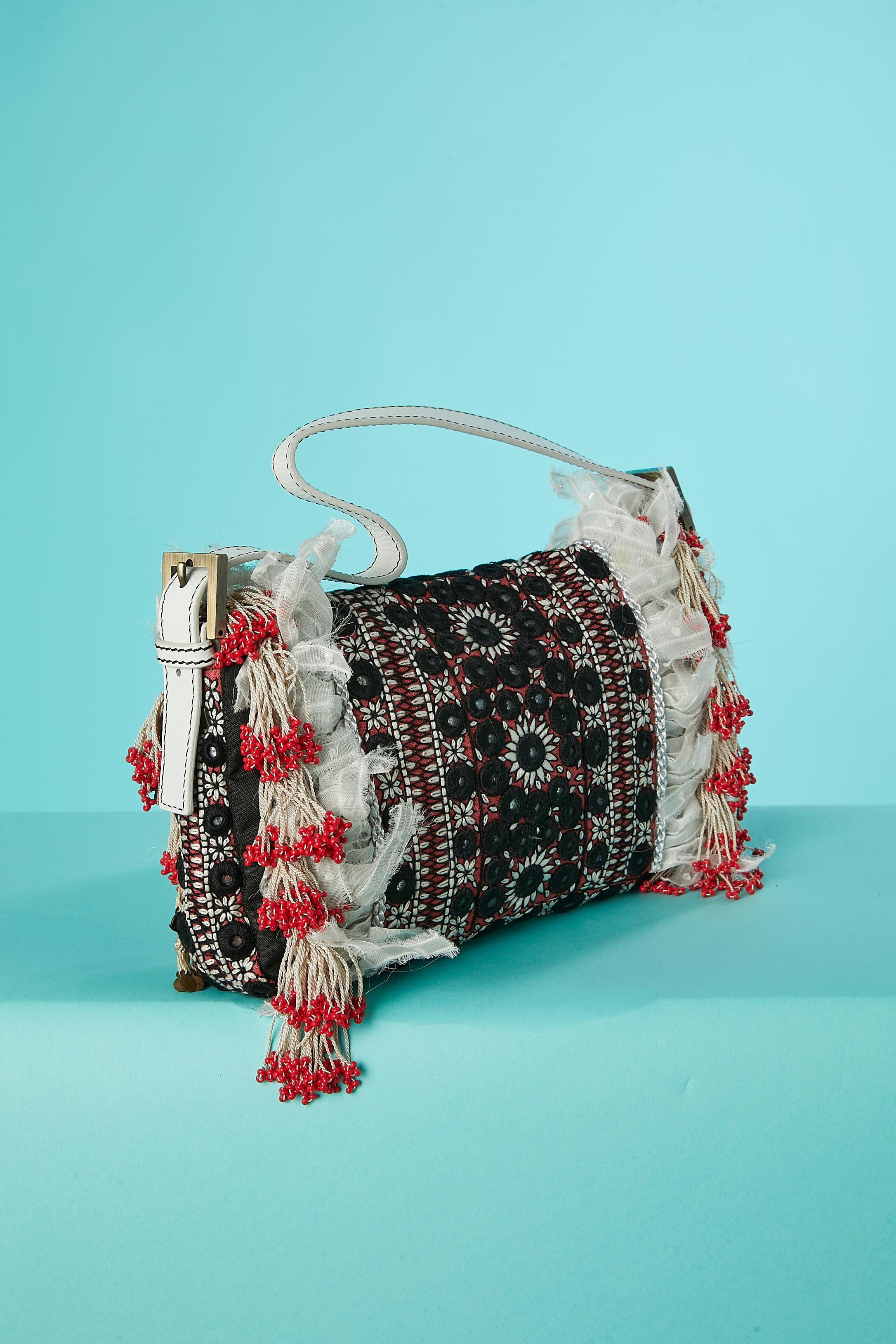 Beige Mamma Baguette with Indian style embroideries Fendi