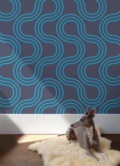 Mamma Screen Printed Wallpaper in Azulado 'Bright Turquoise on Navy Blue'