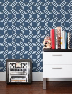 Mamma Screen Printed Wallpaper in Maritime 'White on Navy Blue'