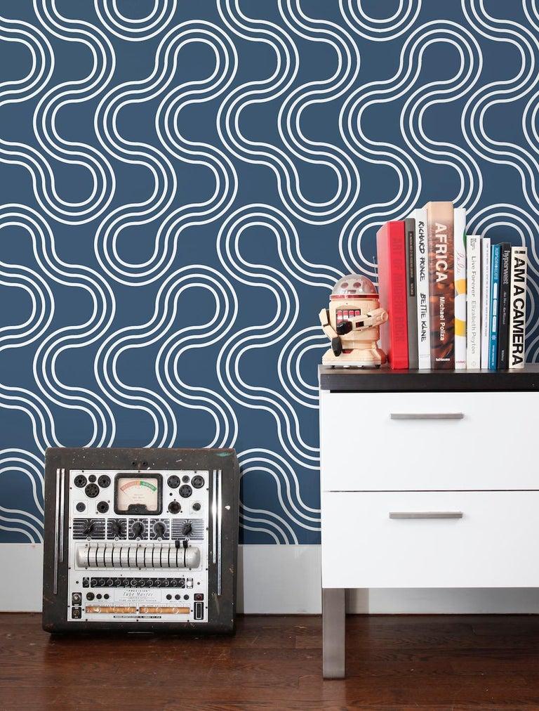 Modern Mamma Screen Printed Wallpaper in Maritime 'White on Navy Blue' For Sale