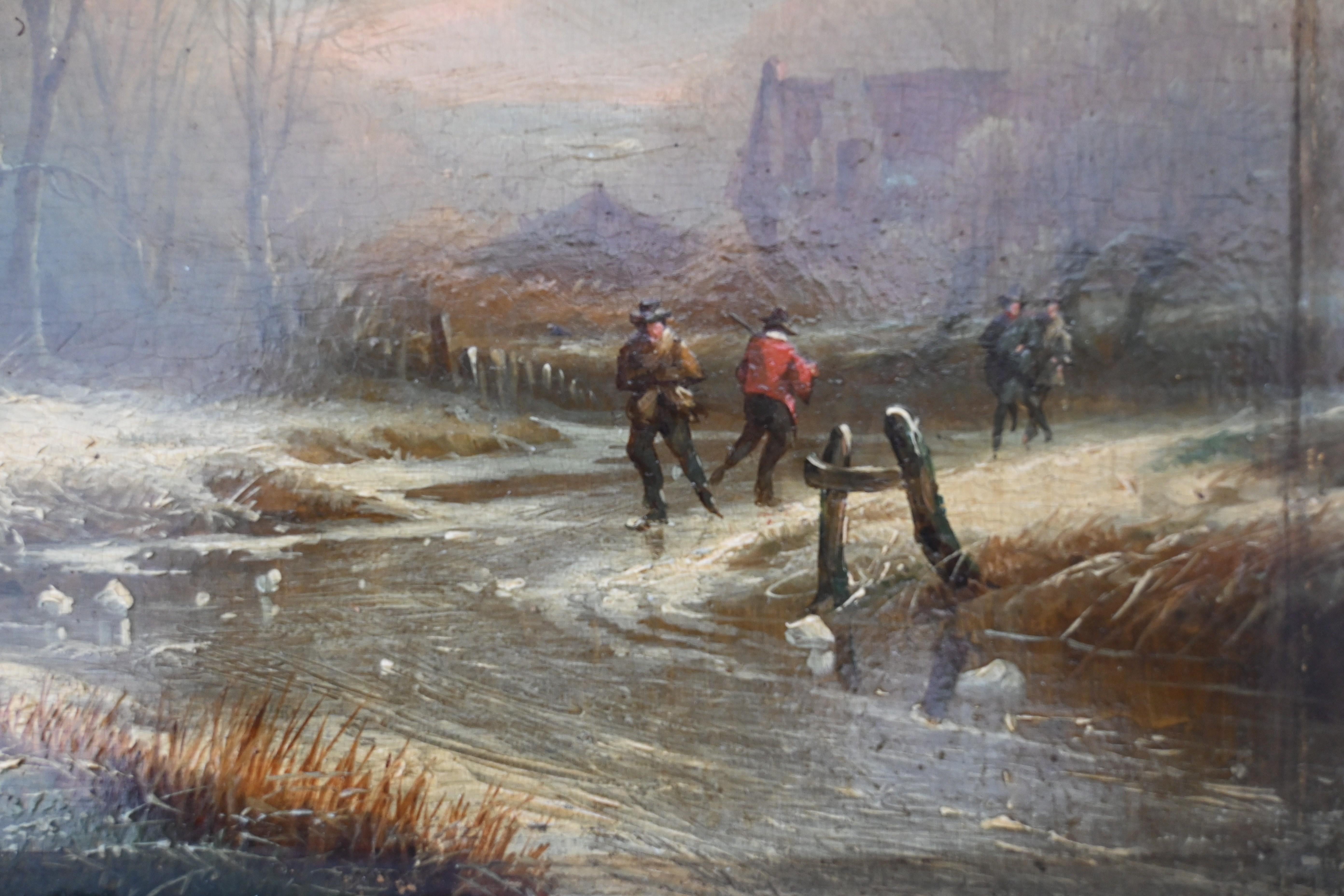 Hand-Painted Mammes Charles, Winter Landscape Oil On Panel, First Half Of The 19th Century For Sale