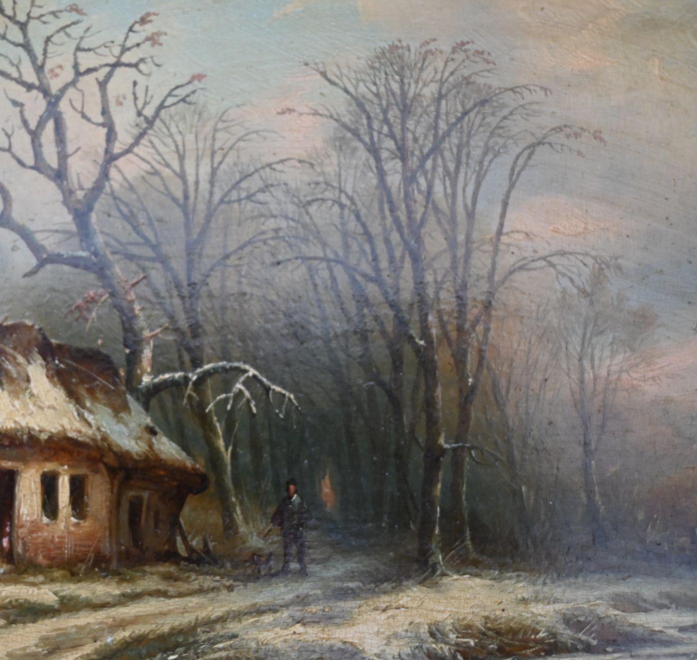 Mammes Charles, Winter Landscape Oil On Panel, First Half Of The 19th Century In Good Condition For Sale In Bilzen, BE