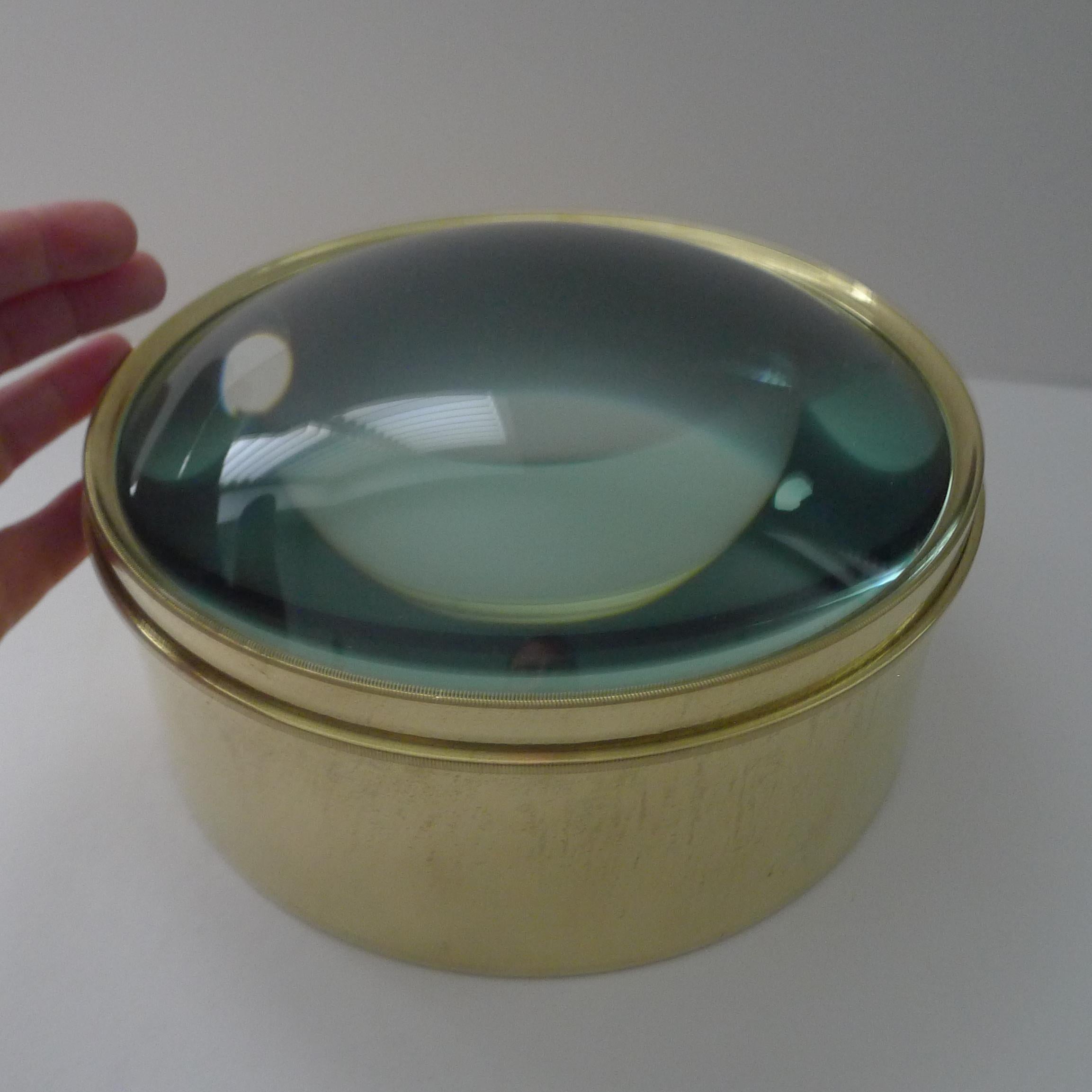 Always very popular and a very useful desk-top accessory, this one is one of the largest I have ever had, quite an imposing size; this size being the most sought-after and hardest to source. These large circular magnifiers actually are the condenser