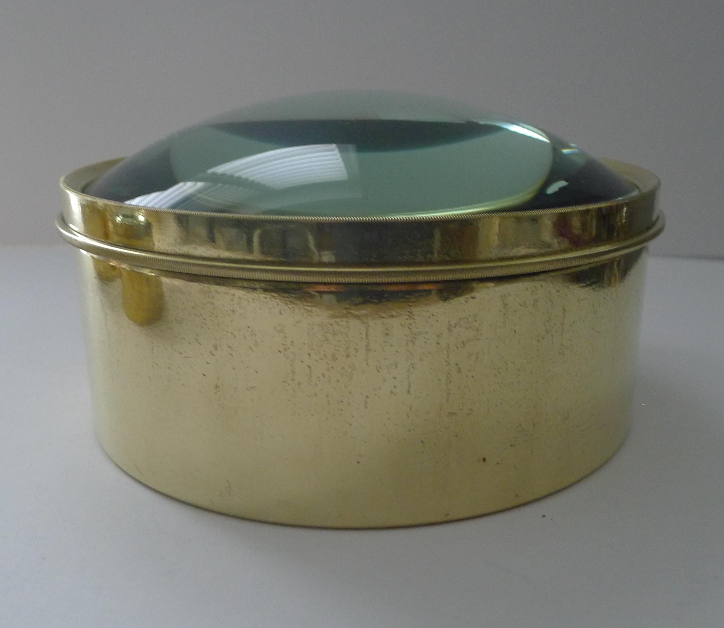 Edwardian Mammoth English Antique Brass Desk Magnifying Glass / Paperweight c.1910 For Sale