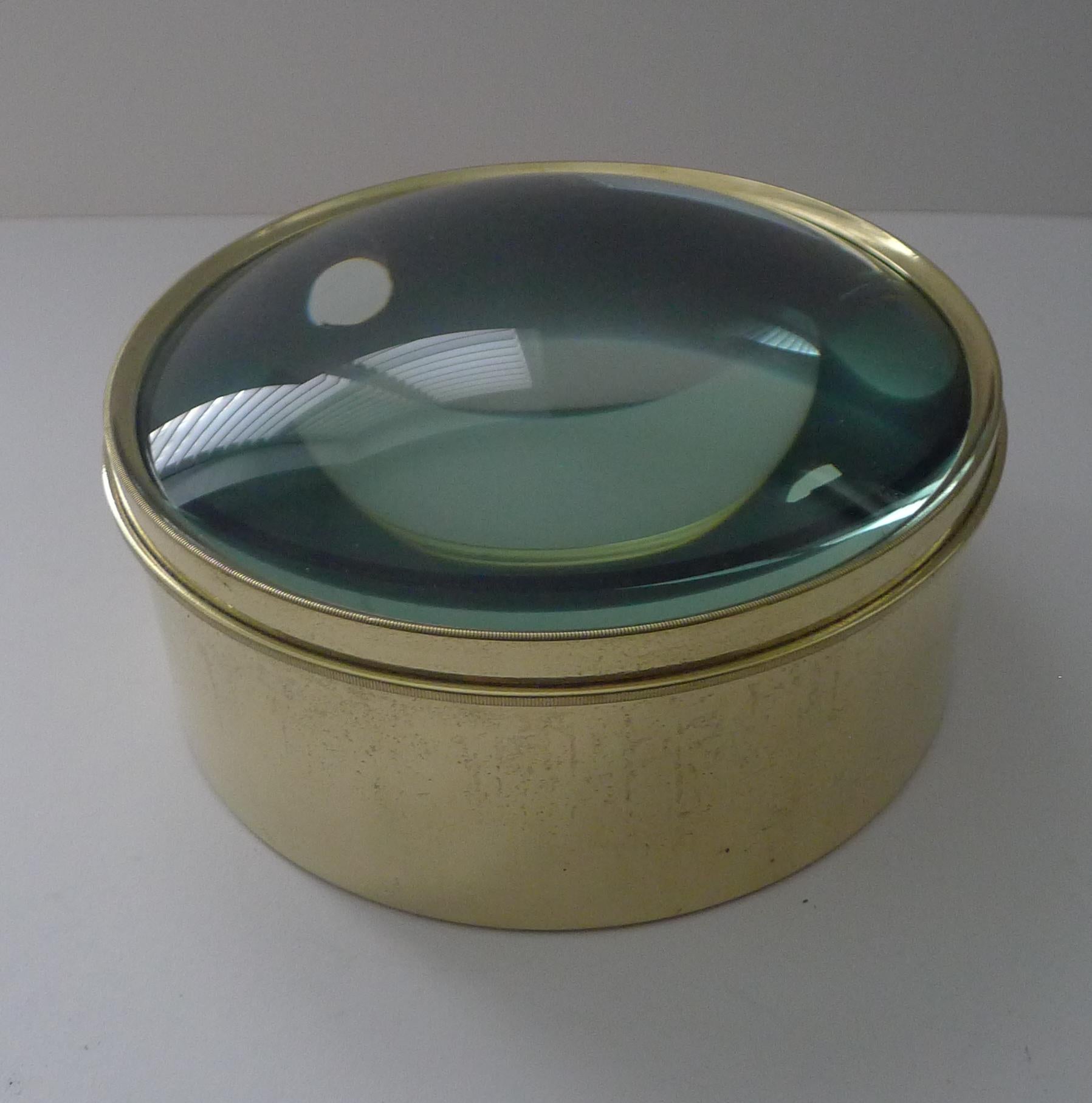 British Mammoth English Antique Brass Desk Magnifying Glass / Paperweight c.1910 For Sale