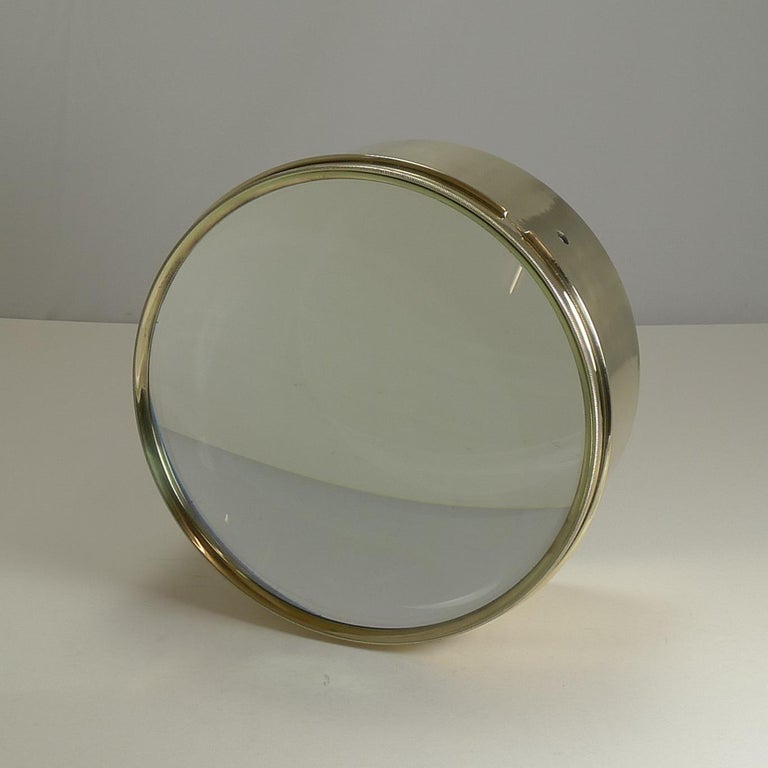 Mammoth English Antique Brass Desk Magnifying Glass / Paperweight