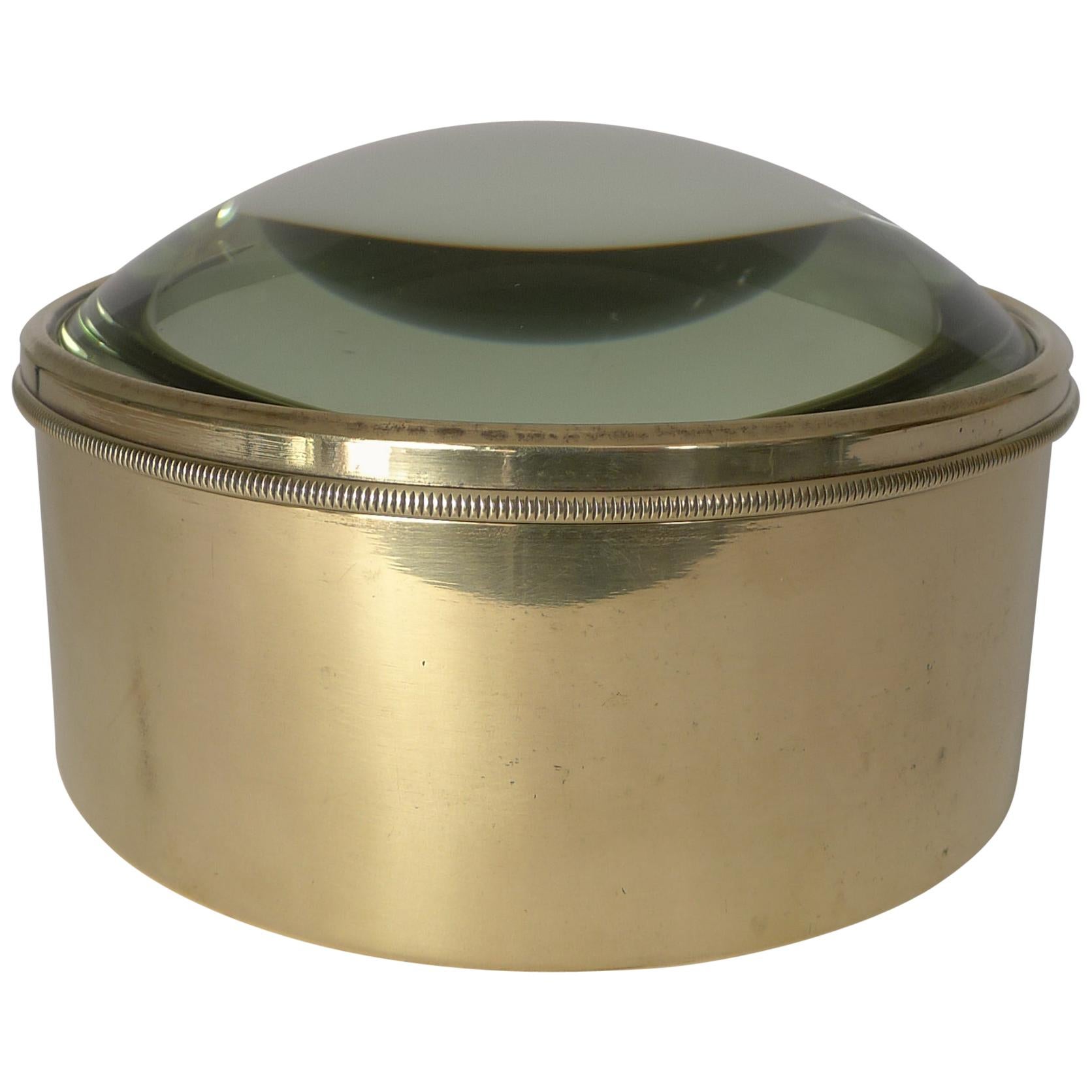 Mammoth English Antique Brass Desk Magnifying Glass / Paperweight