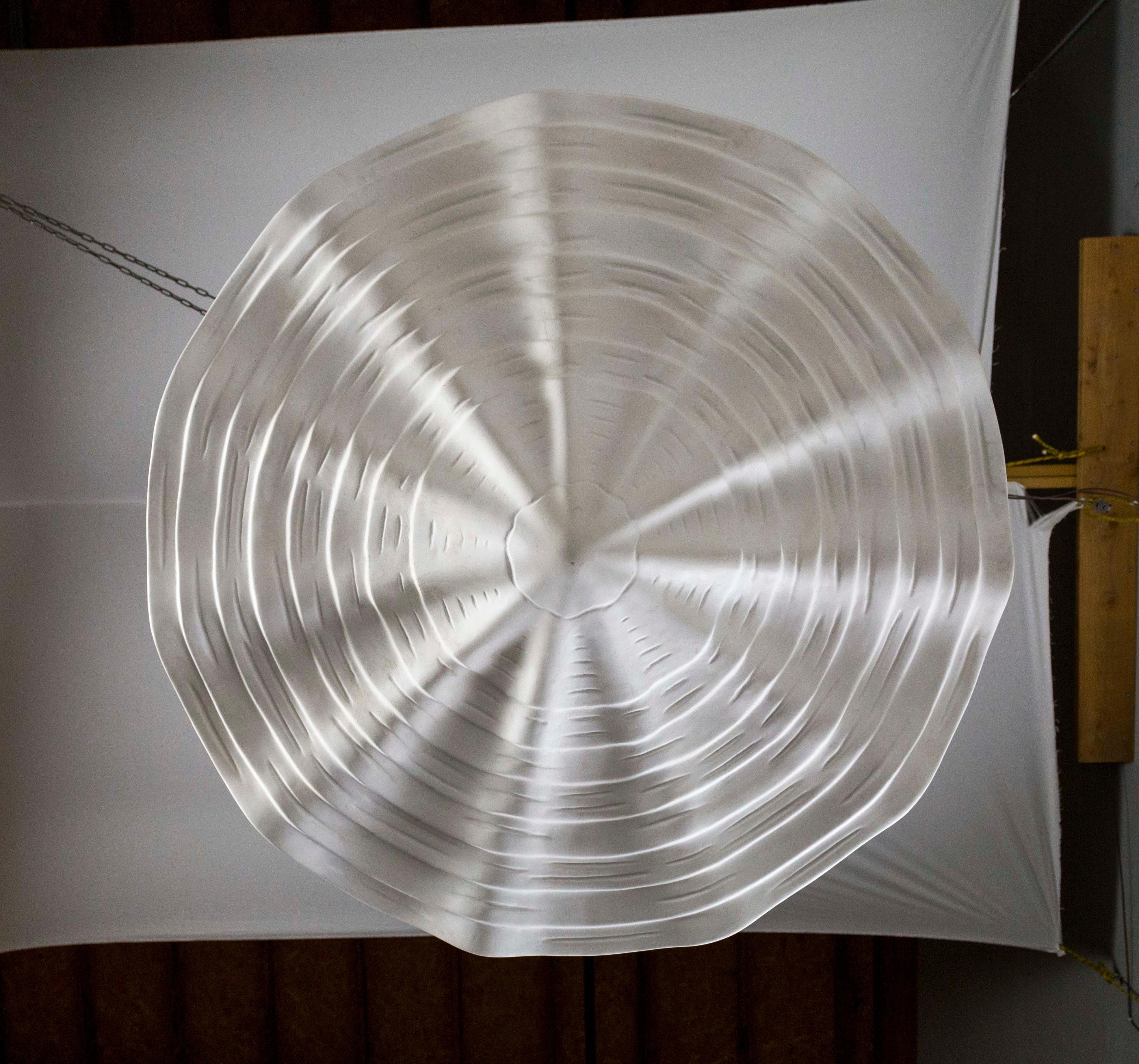 Mammoth Undulating Ribbed White Plaster Shell Pendant In New Condition In San Francisco, CA