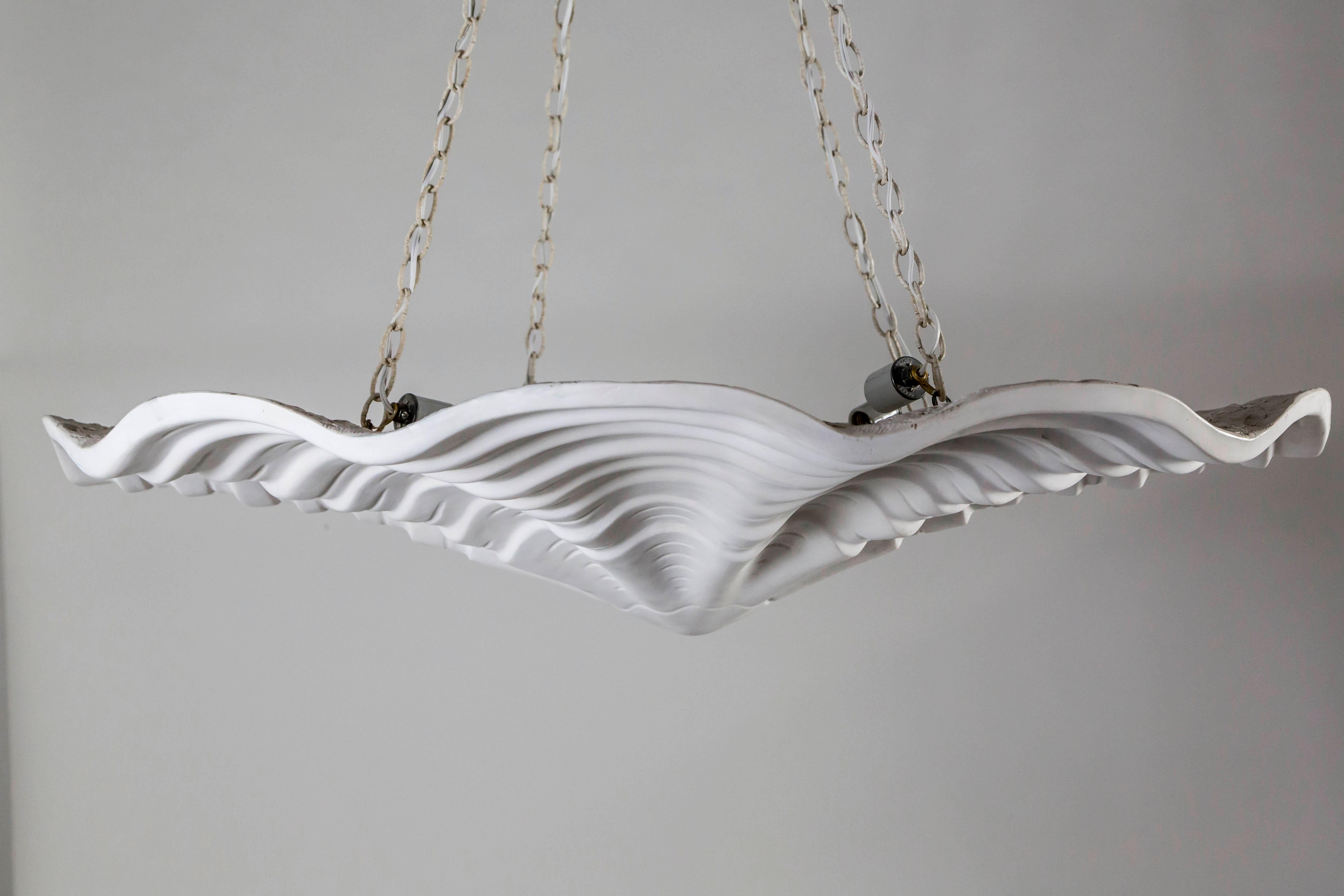 Metal Mammoth Undulating Ribbed White Plaster Shell Pendant