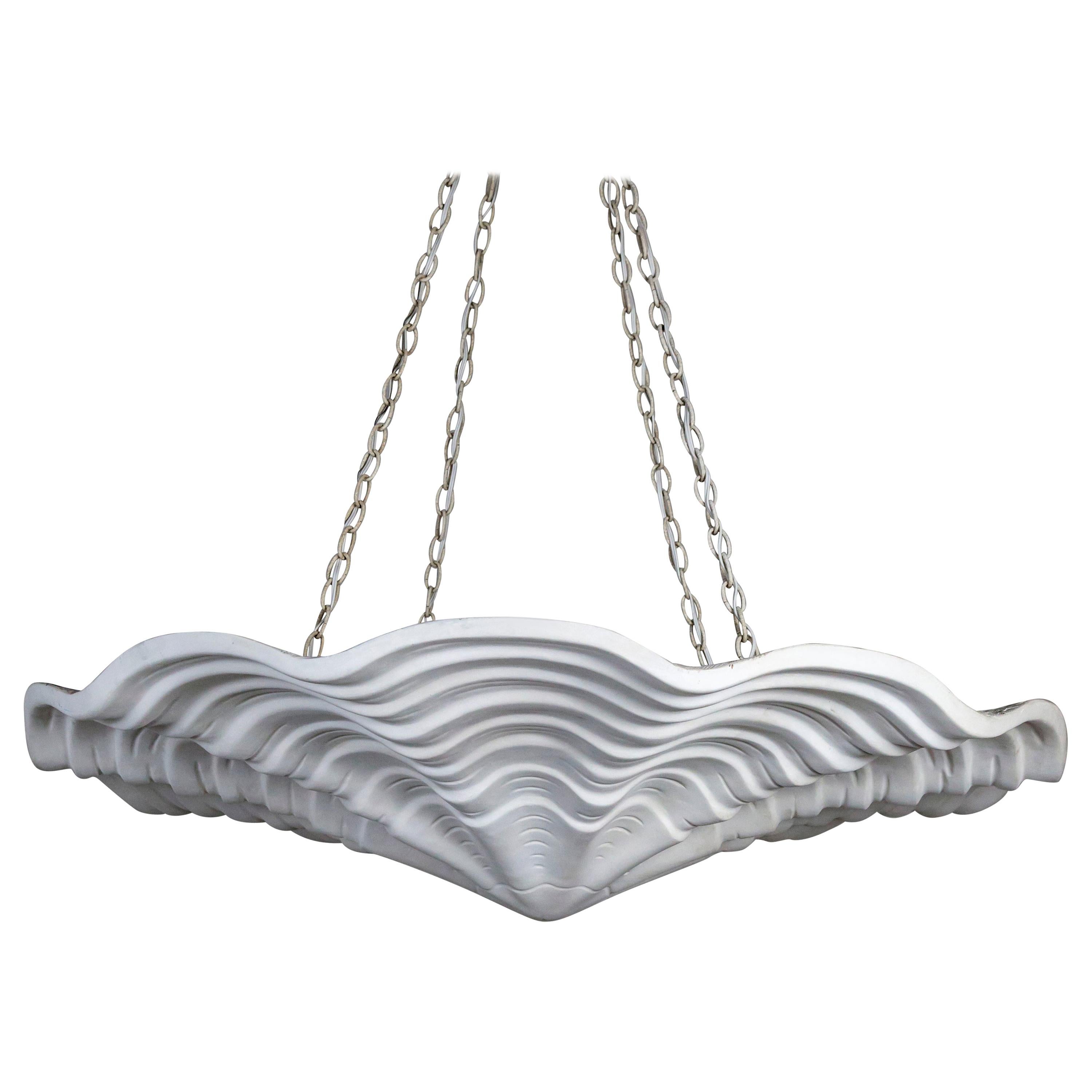 Mammoth Undulating Ribbed White Plaster Shell Pendant