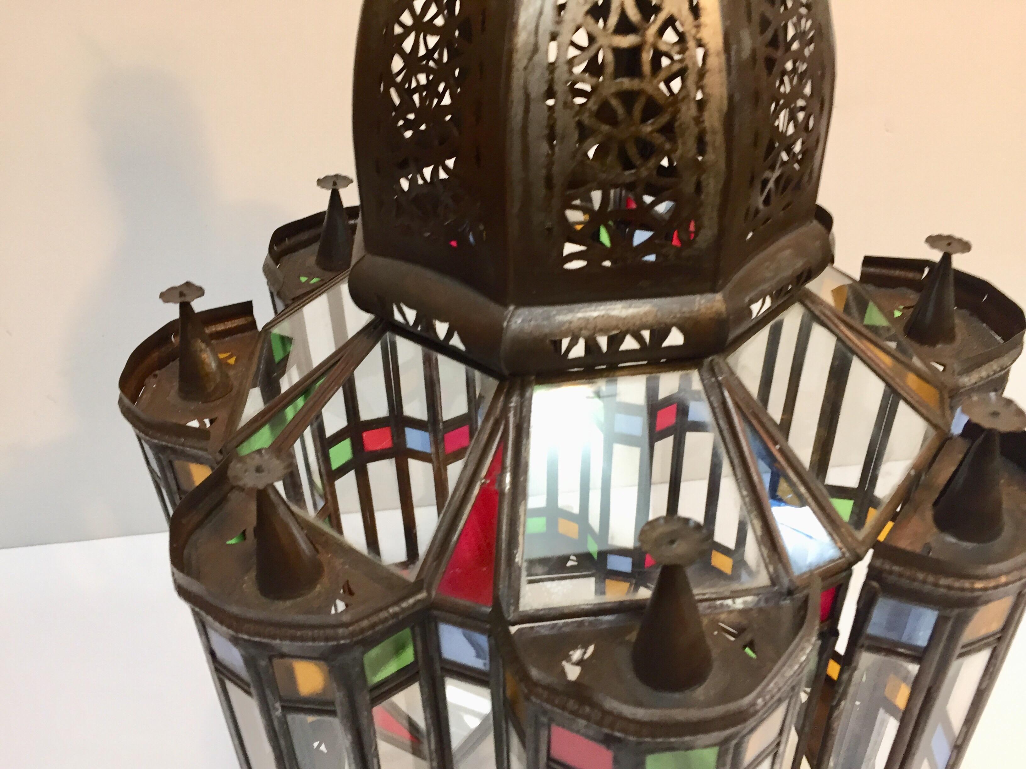 Hammered Mamounia Moorish Glass Lantern For Sale