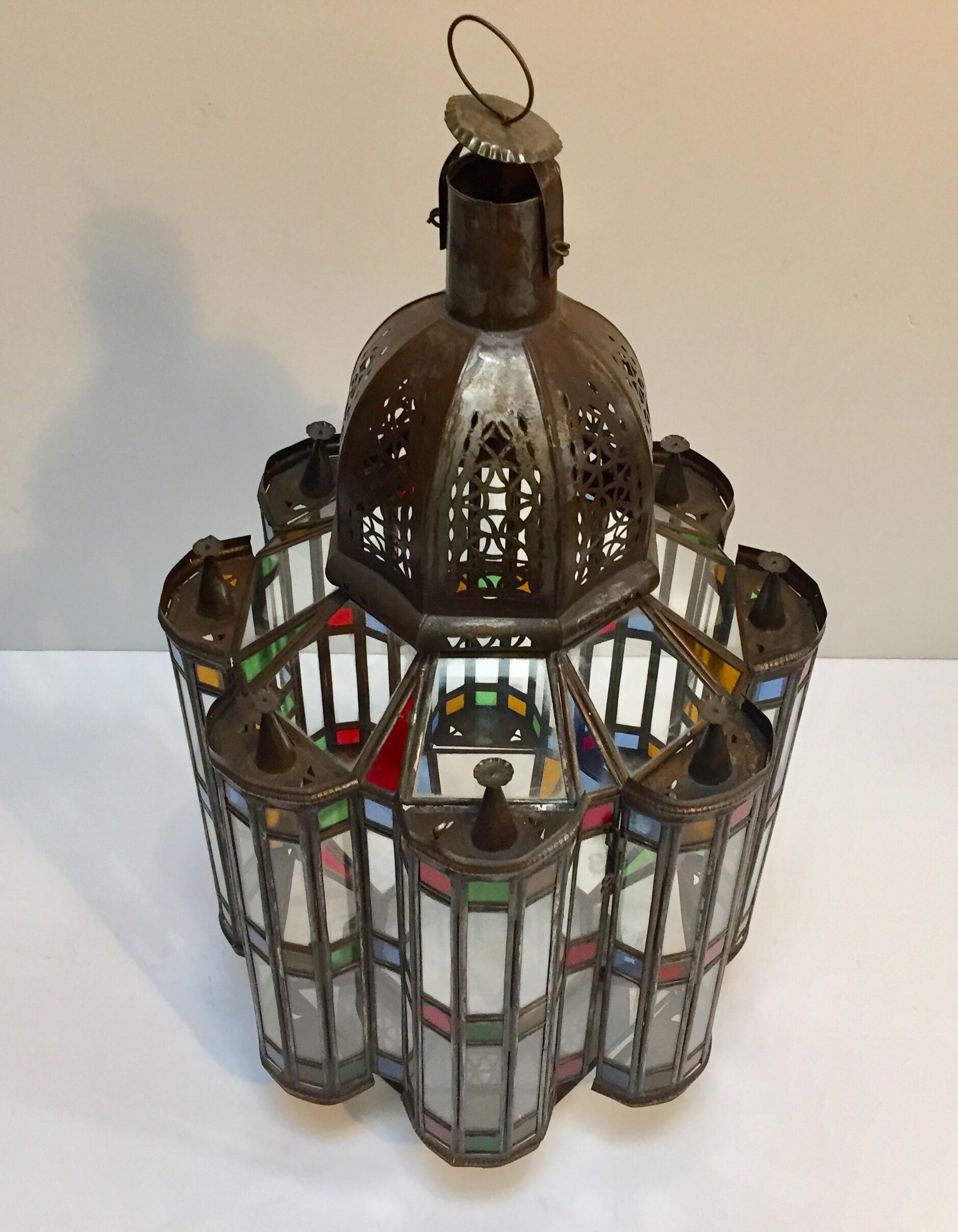 Metal Mamounia Moorish Glass Lantern For Sale