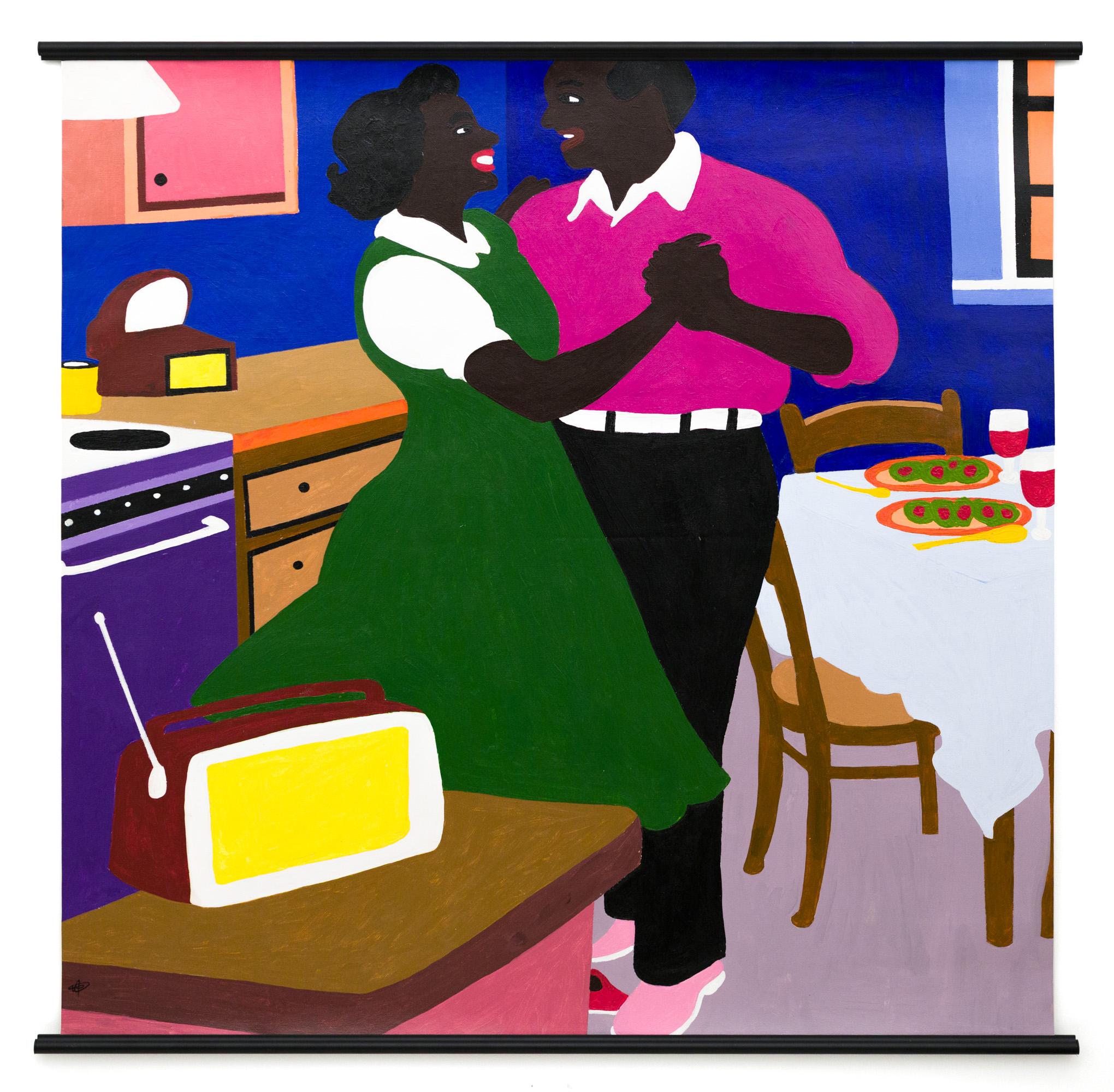 Mamus Esiebo Interior Painting - "Look into my Eyes and Dance with Me I", Contemporary Figurative Acrylic Scene