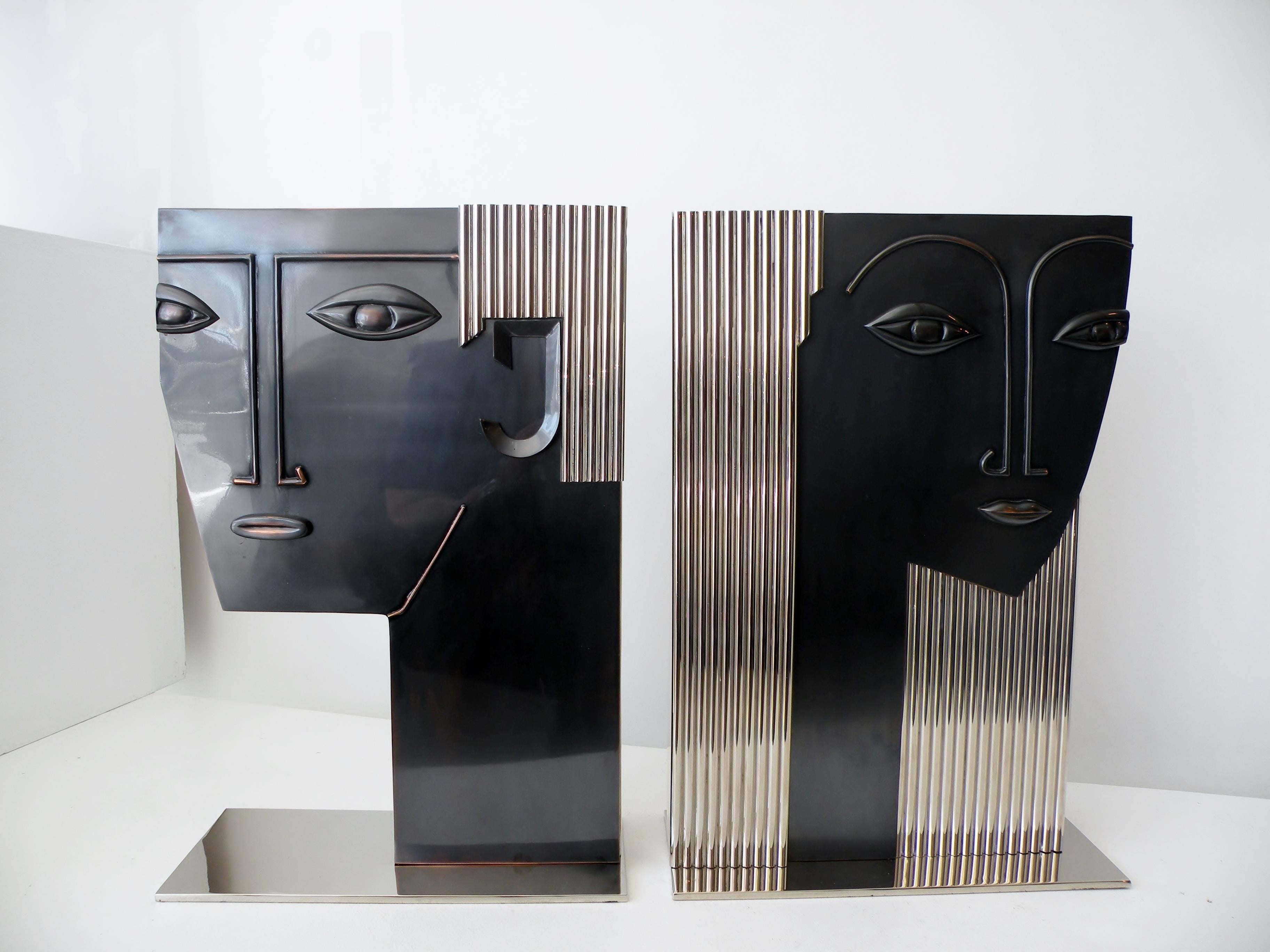 Man and Woman Face Vases Art Deco Style after Franz Hagenauer In Excellent Condition In Denver, CO
