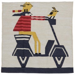 Used Man and Birds on Scooter Persian Flat-Weave