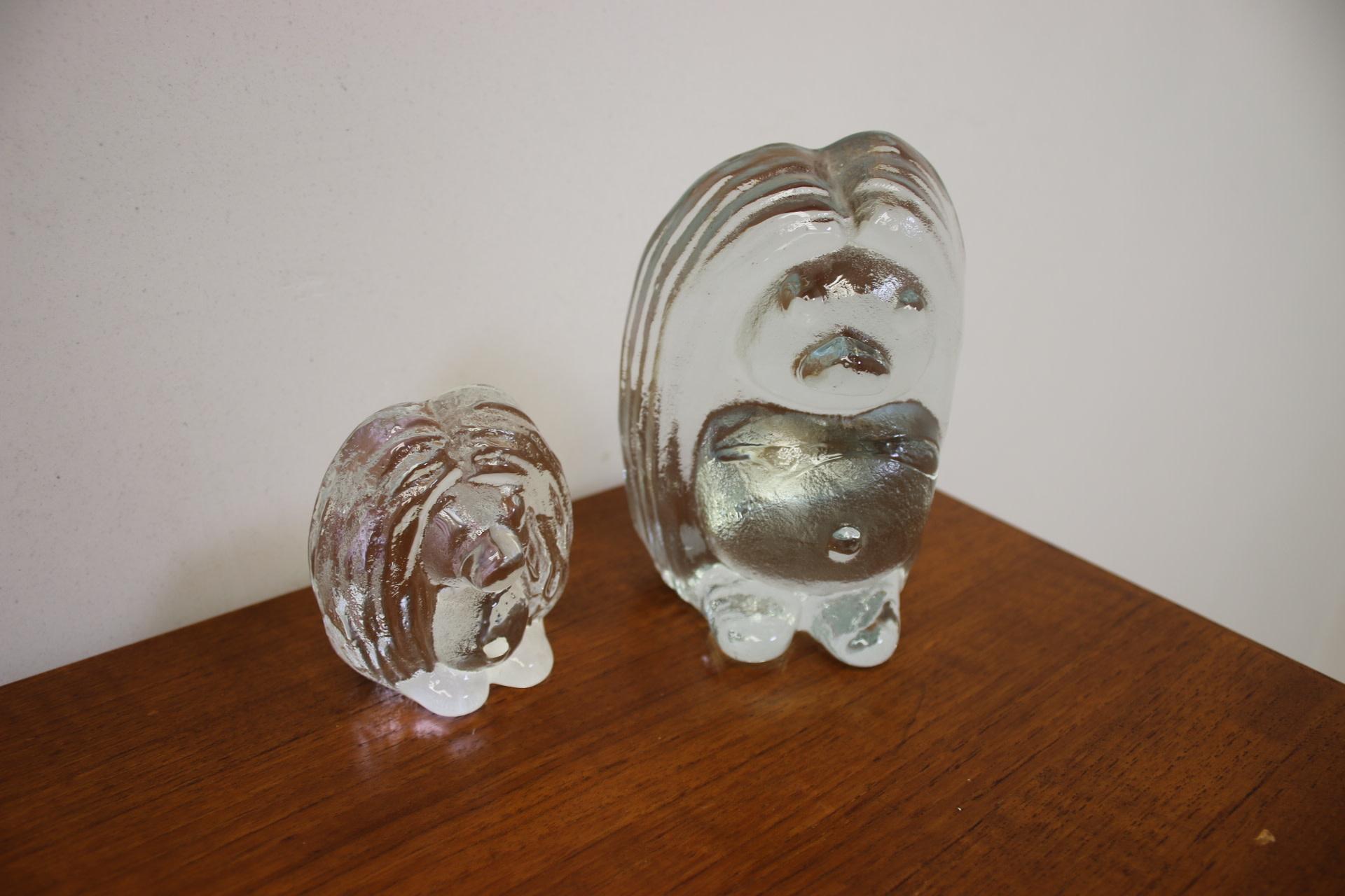 Brutalist Man and Woman Danish Trolls Made of Solid Pressed Glass For Sale